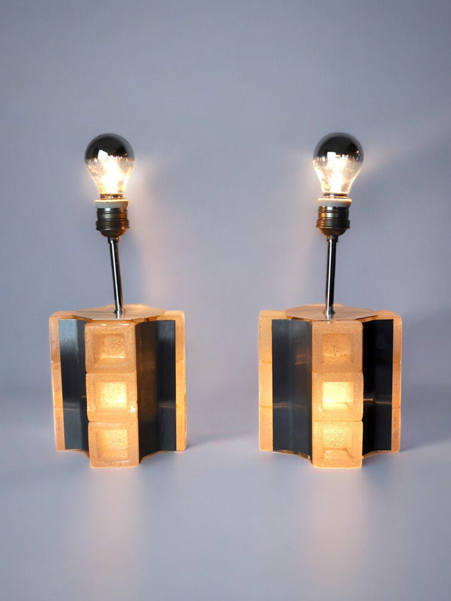 Pair of Poliarte Cubic lamps by Albano Poli, murano glass, Italy, 1960