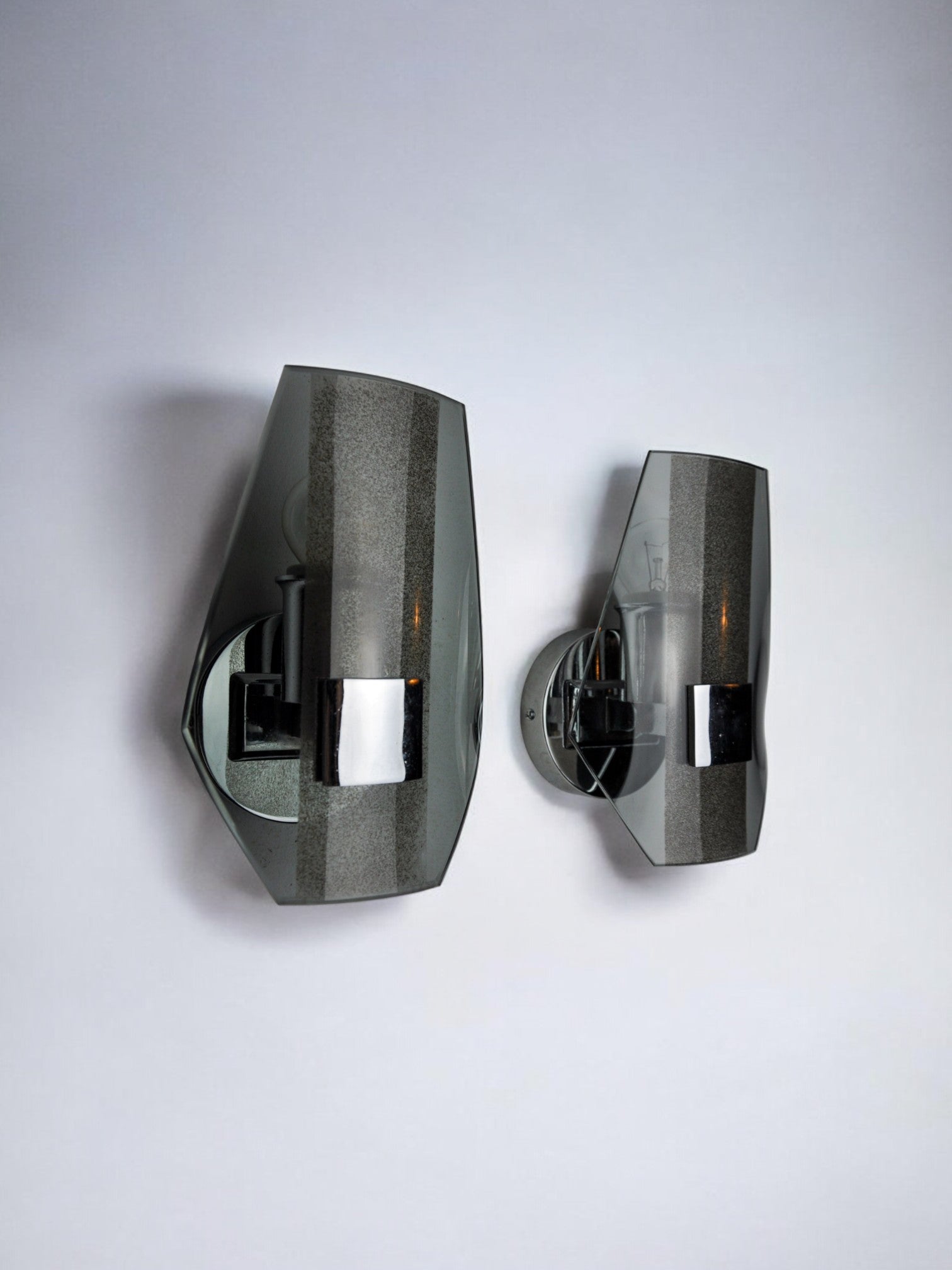 Pair of veca wall lamps, black murano glass, italy 1970