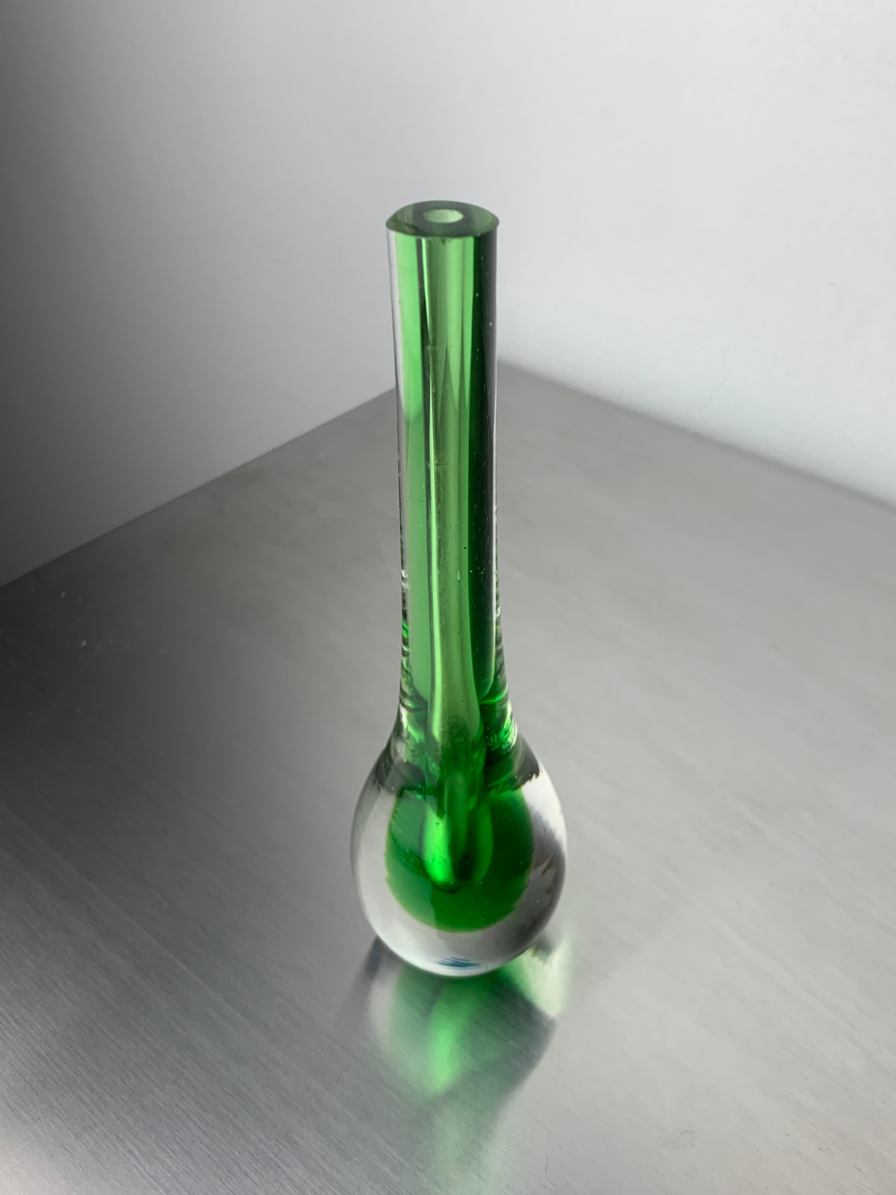Green sommerso soliflor vase by seguso, murano, italy, 1970