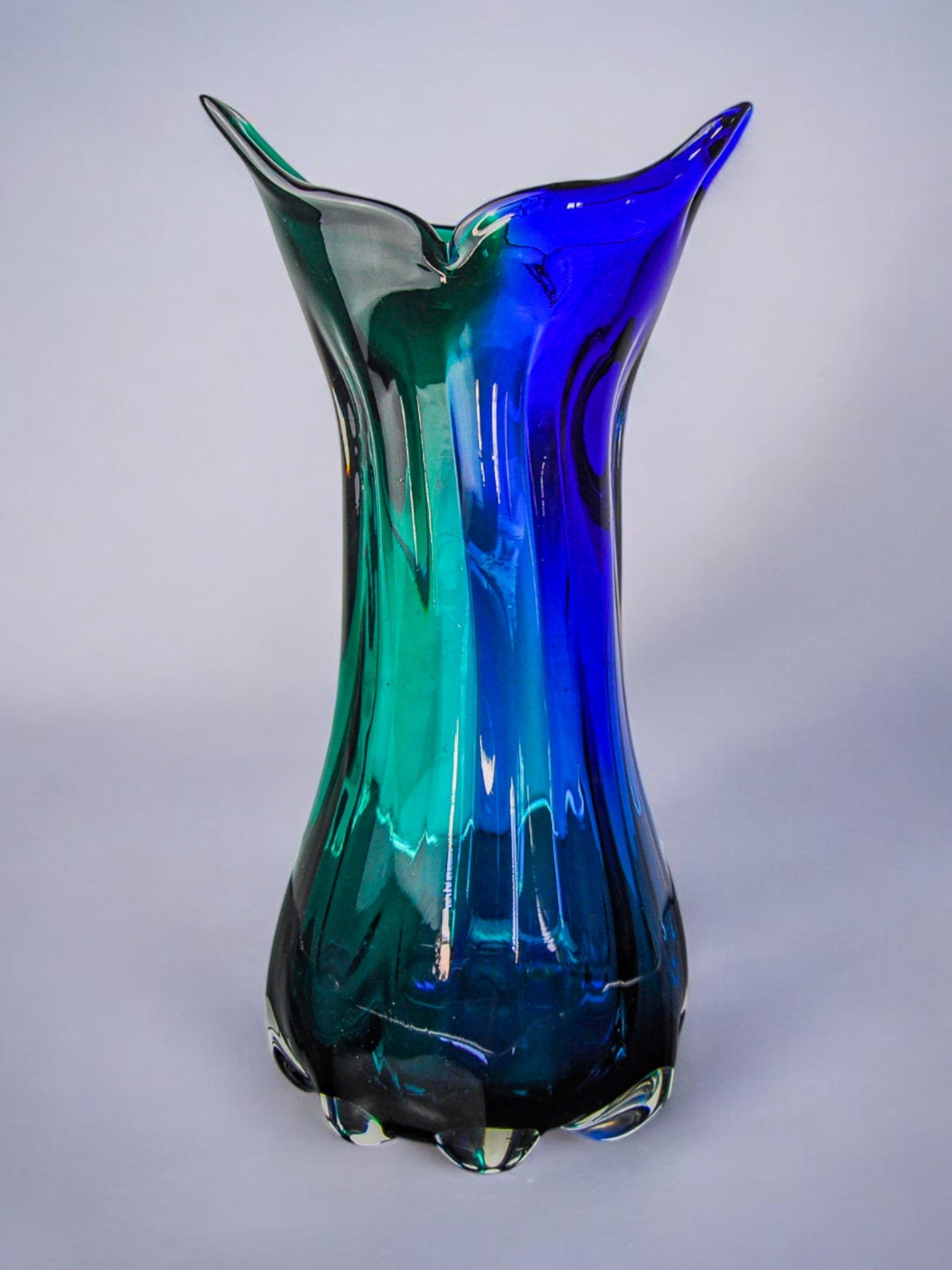 Sommerso green and blue vase by Seguso, Murano glass, Italy, 1970