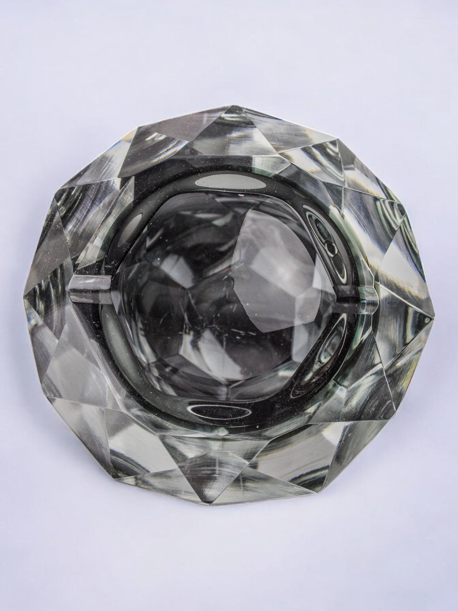 Gray Sommerso ashtray by Seguso, faceted glass, Murano, Italy, 1970