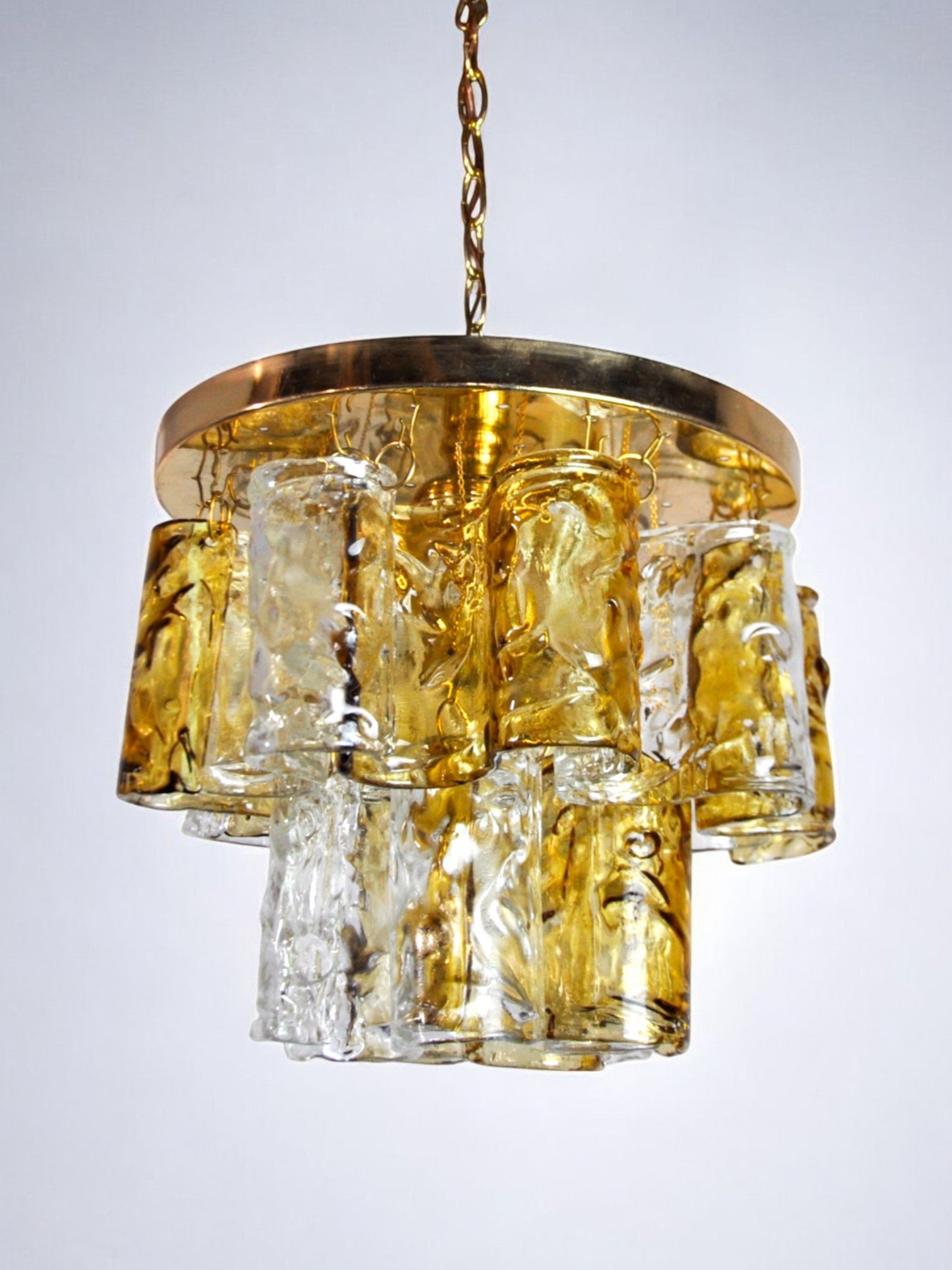 Two-tone chandelier by Zero Quattro, orange and transparent murano glass, Italy, 1970