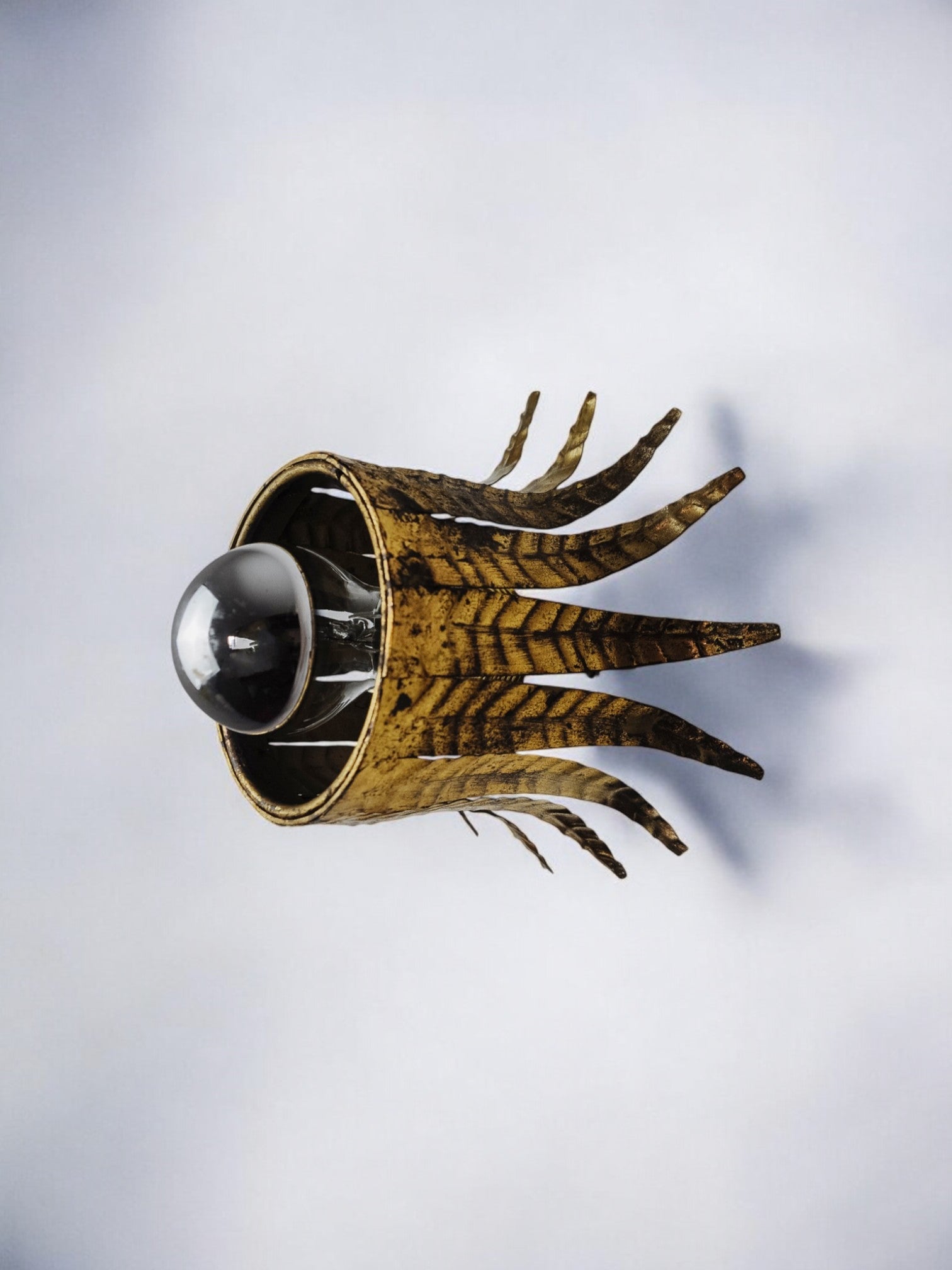 Sun wall lamp by ferro arte, metal and gold leaf, spain, 1960