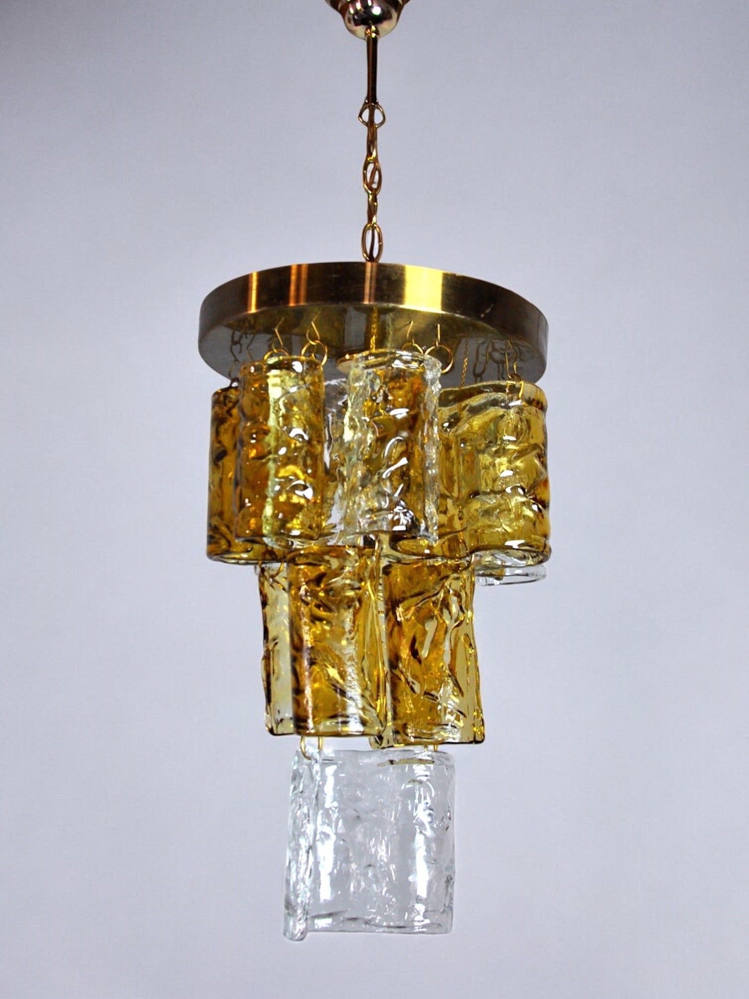 Bicolor chandeliers waterfall by zero quattro, orange and transparent murano glass, italy