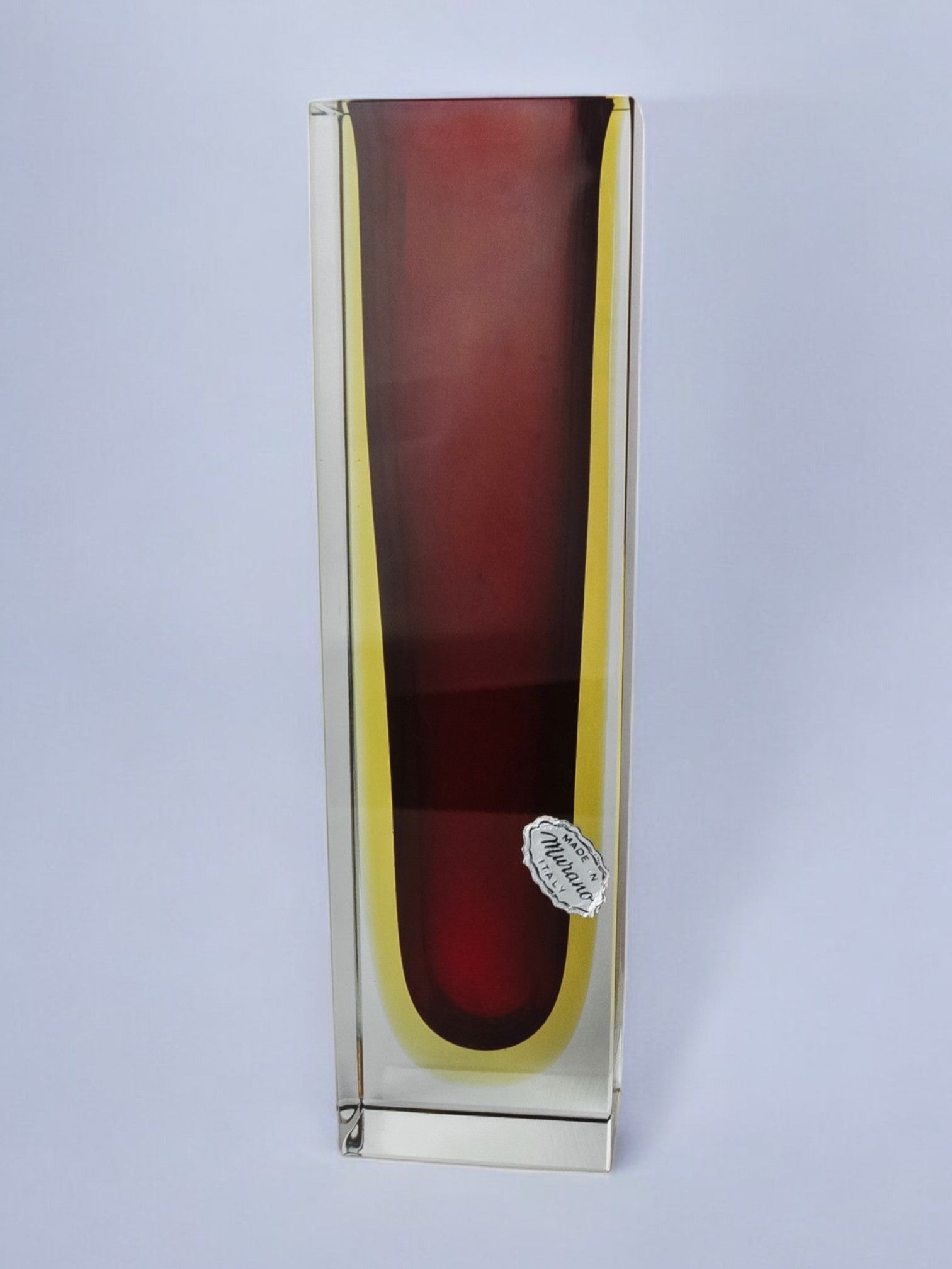 Brown and yellow cubic sommerso vase by seguso, murano, italy, 1970