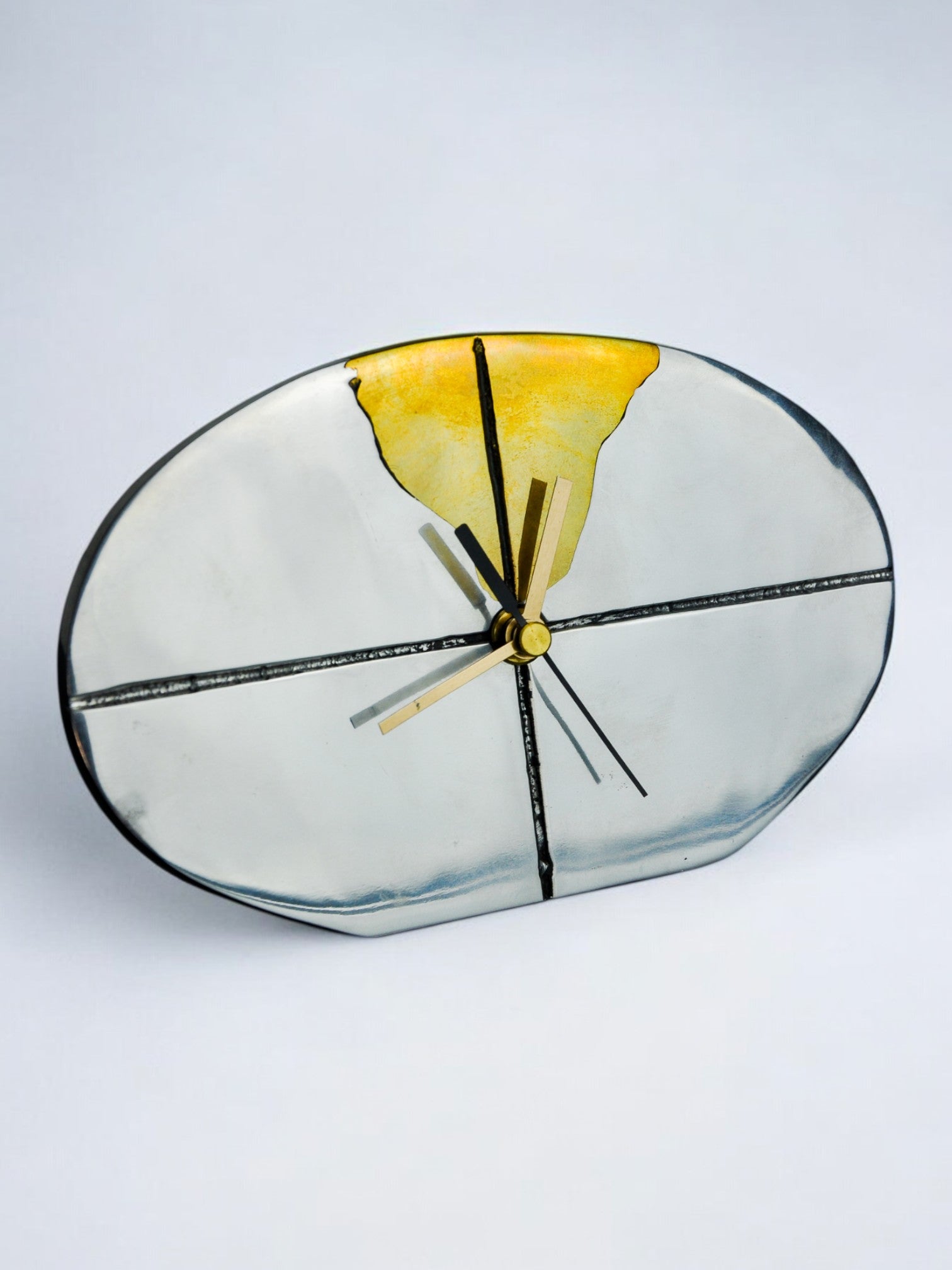Brutalist clock by Art3, brass and aluminum, Spain, 1980