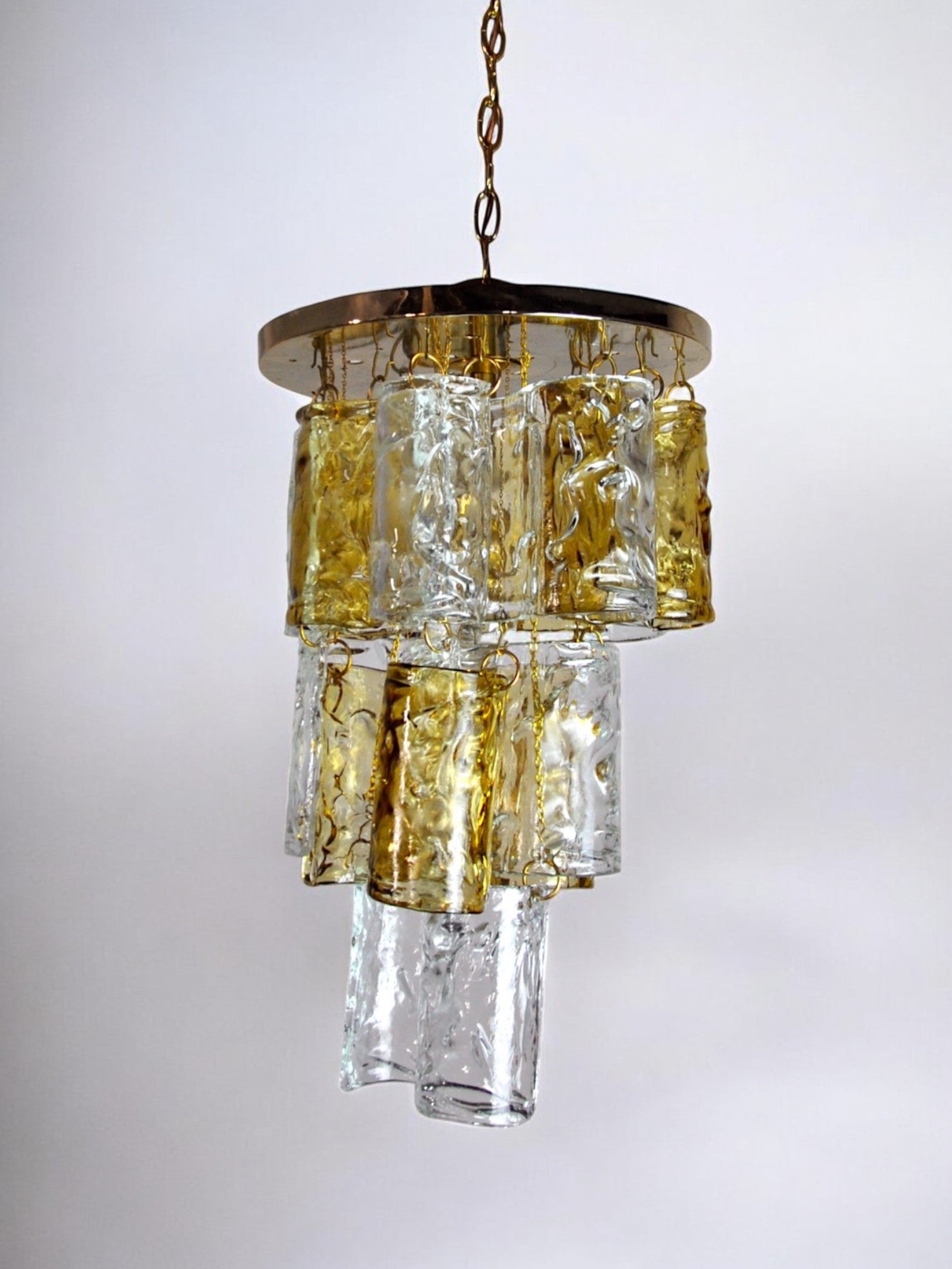 Two-tone chandelier by Zero Quattro, 3 levels, orange and transparent Murano glass