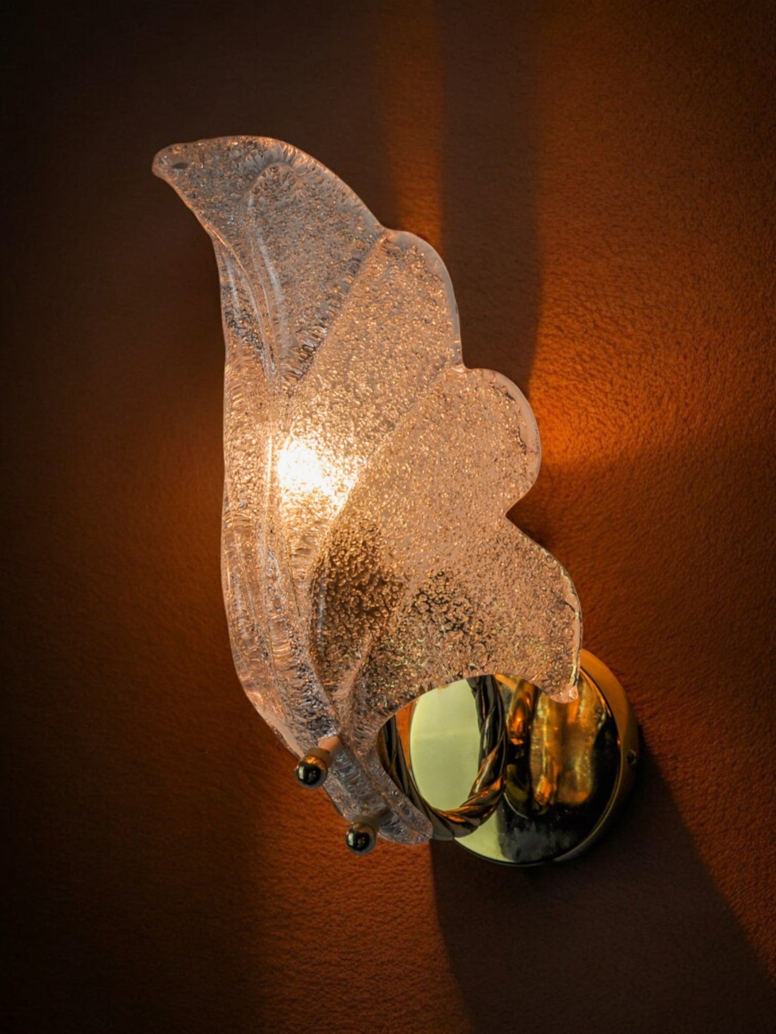 Pair of murano leaf sconces, frosted glass, italy, 1970