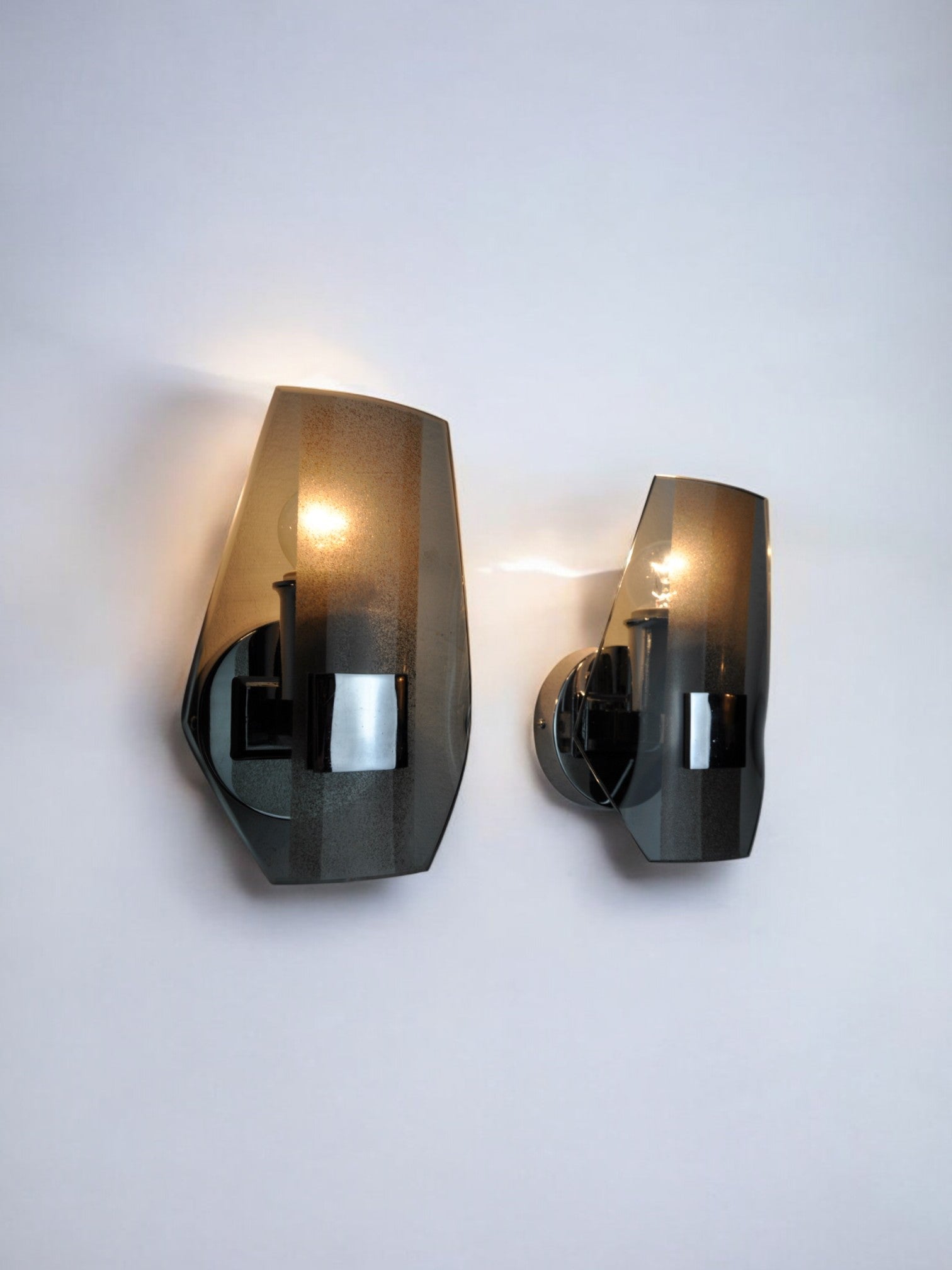 Pair of veca wall lamps, black murano glass, italy 1970