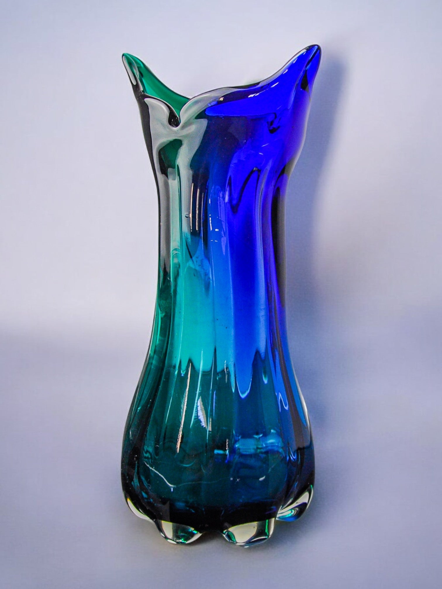 Sommerso green and blue vase by Seguso, Murano glass, Italy, 1970
