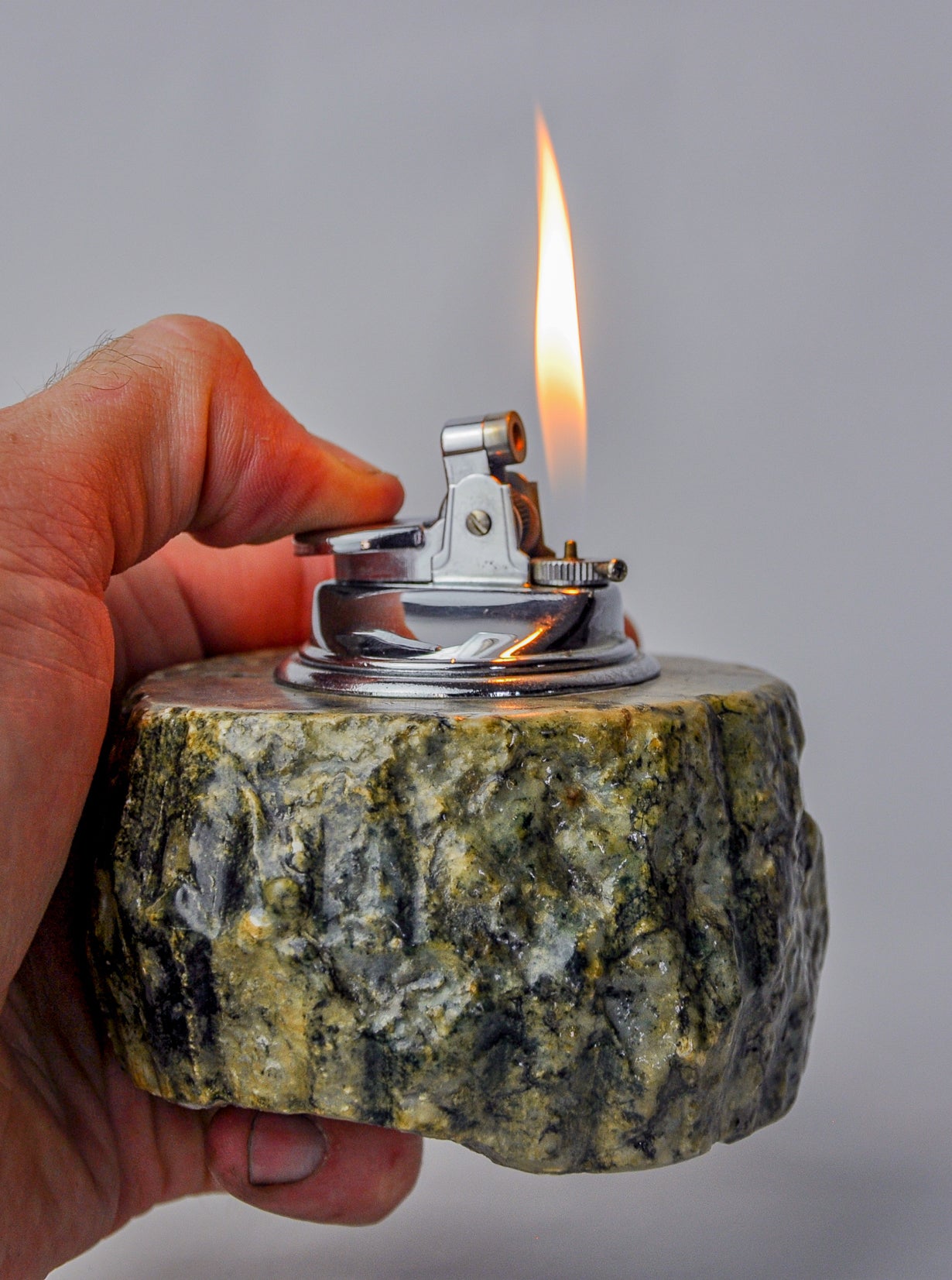 Green alabaster lighter by Romano Bianchi, Italy, 1970