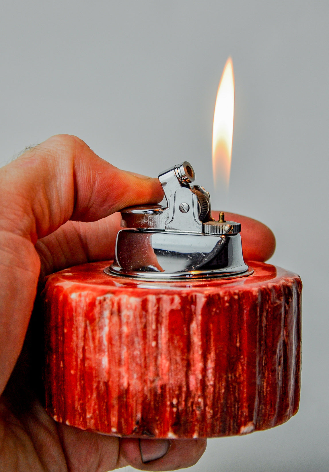 Red alabaster lighter by Romano Bianchi, Italy, 1970