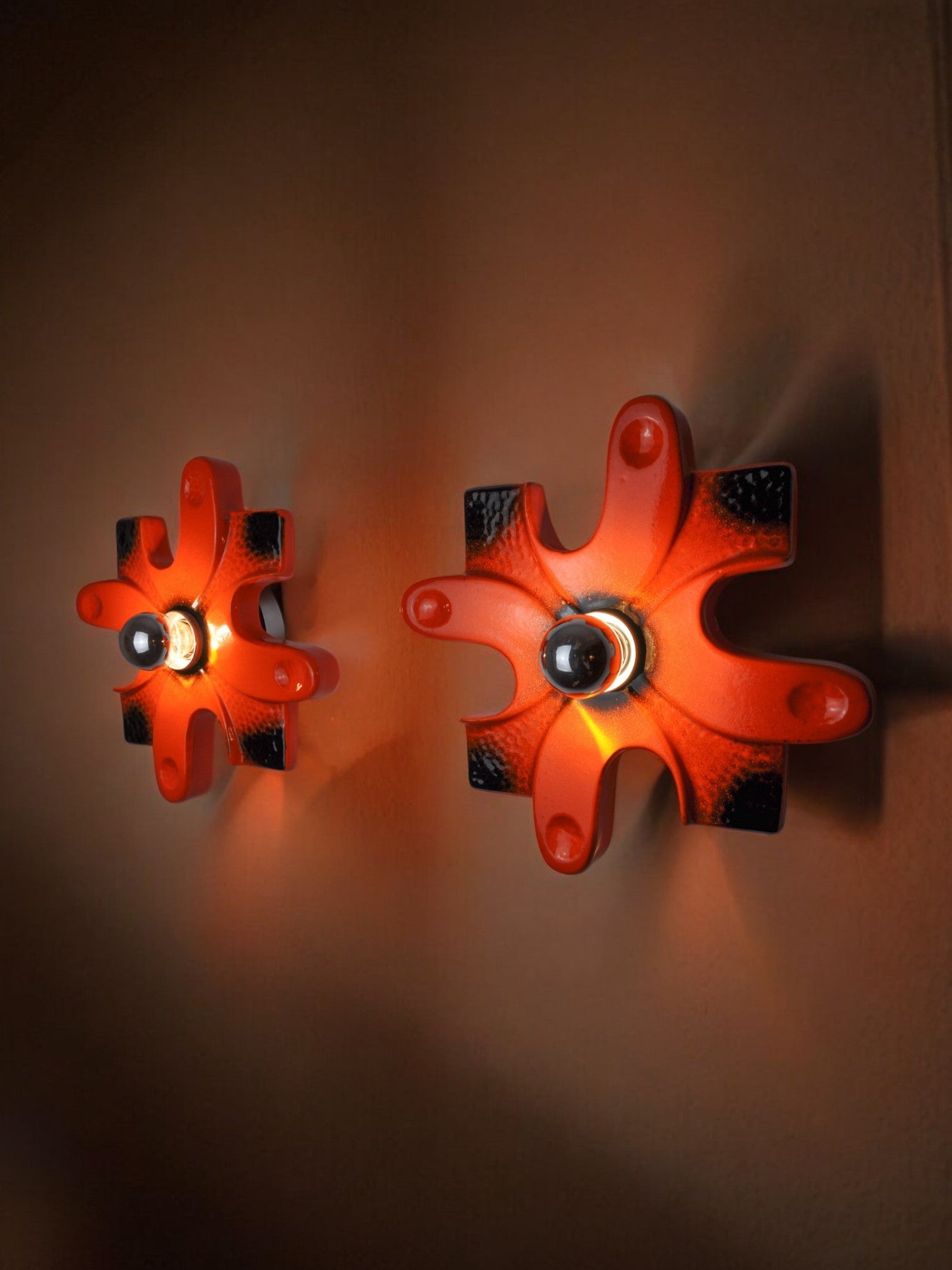 Pair of puzzle sconces by hustadt leuchten red ceramics, germany, 1960
