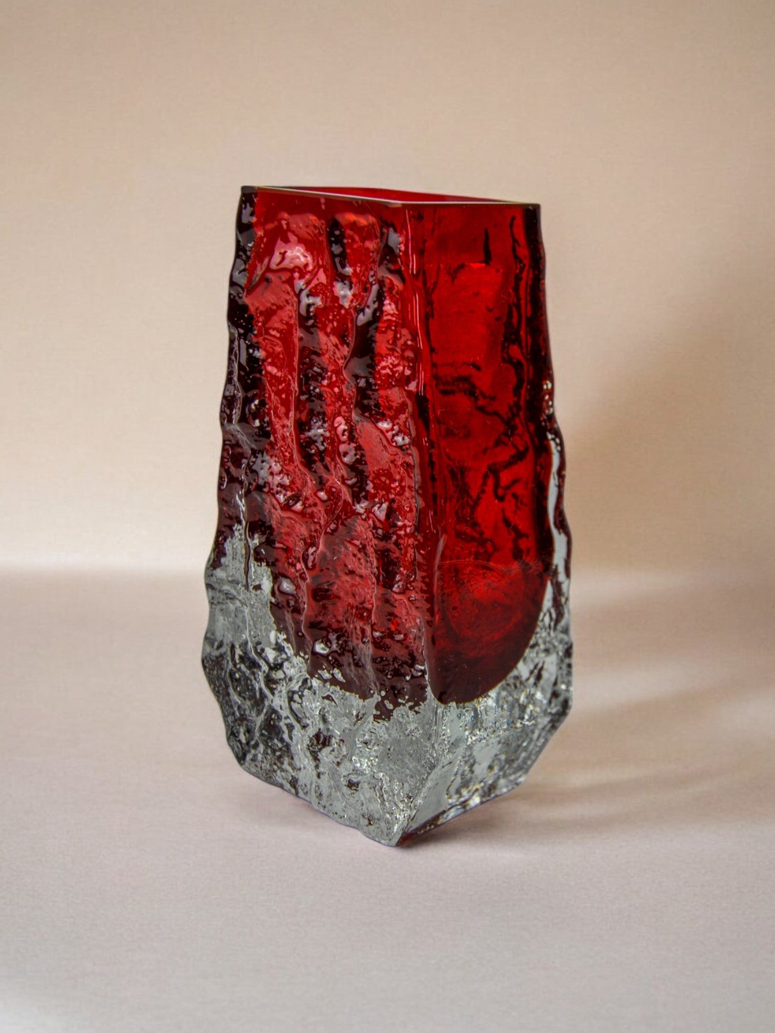 Sommerso red ice cube effect vase by Seguso, Murano, Italy, 1970