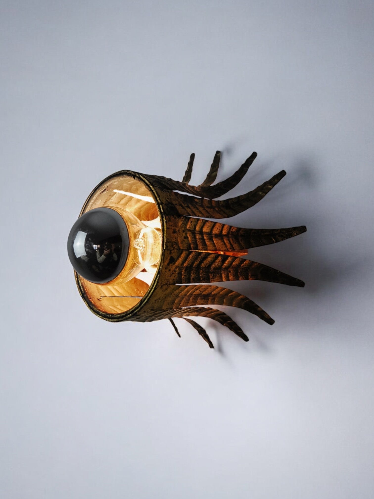 Sun wall lamp by ferro arte, metal and gold leaf, spain, 1960