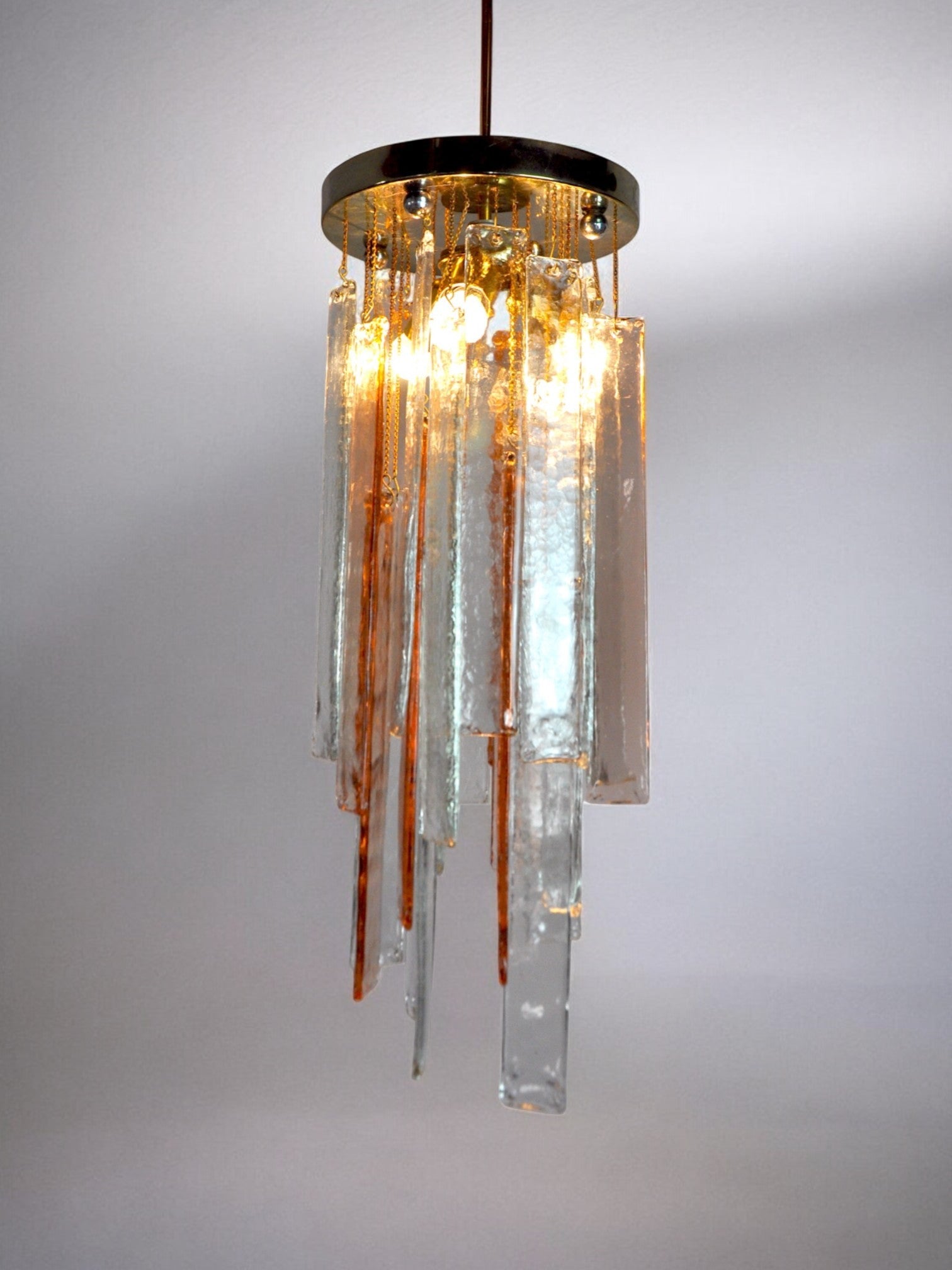 Poliarte chandelier by albano poli, pink and transparent murano glass, italy, 1970