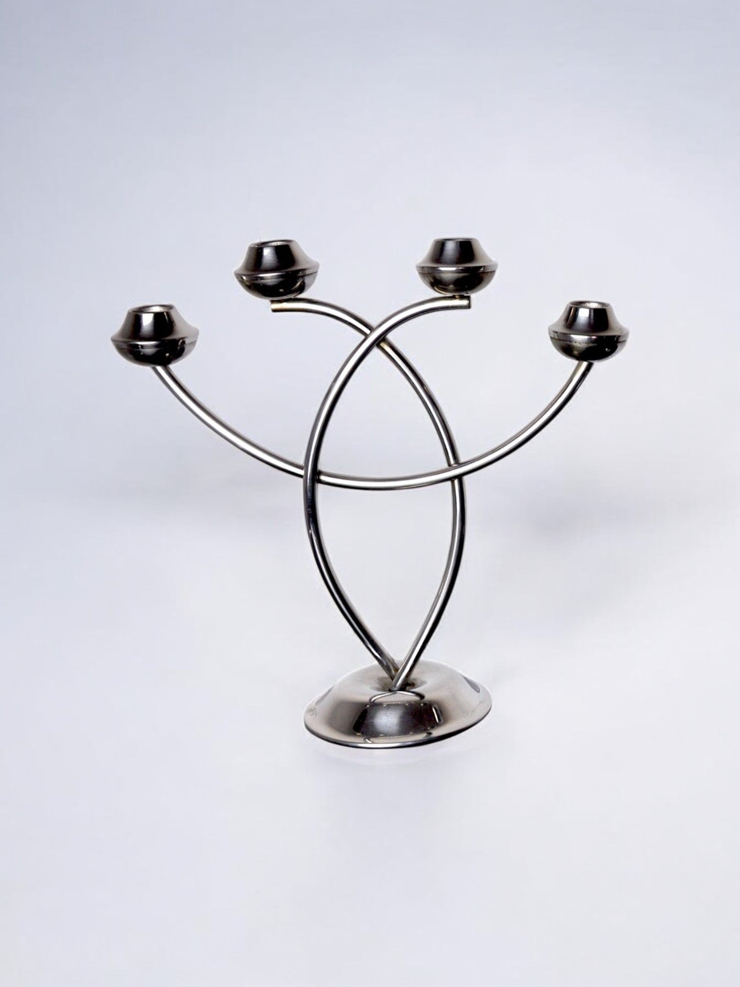 Art deco candlestick in stainless steel, 4 flames, Spain, 1970