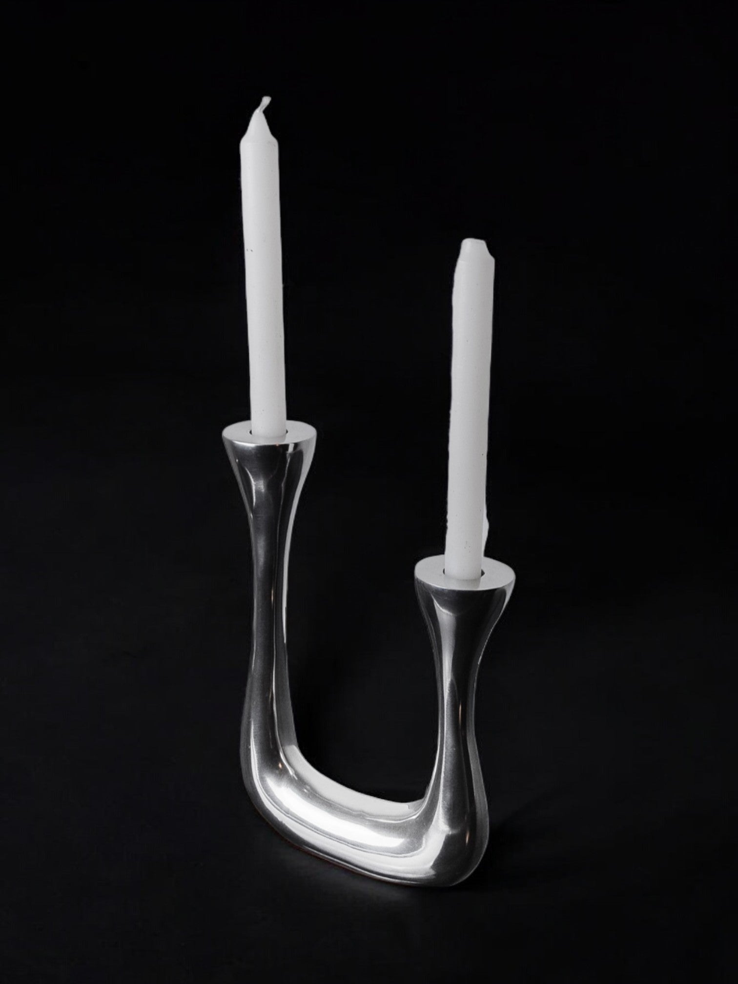 Biomorphic candleholder,  solid aluminum, spain, 1970