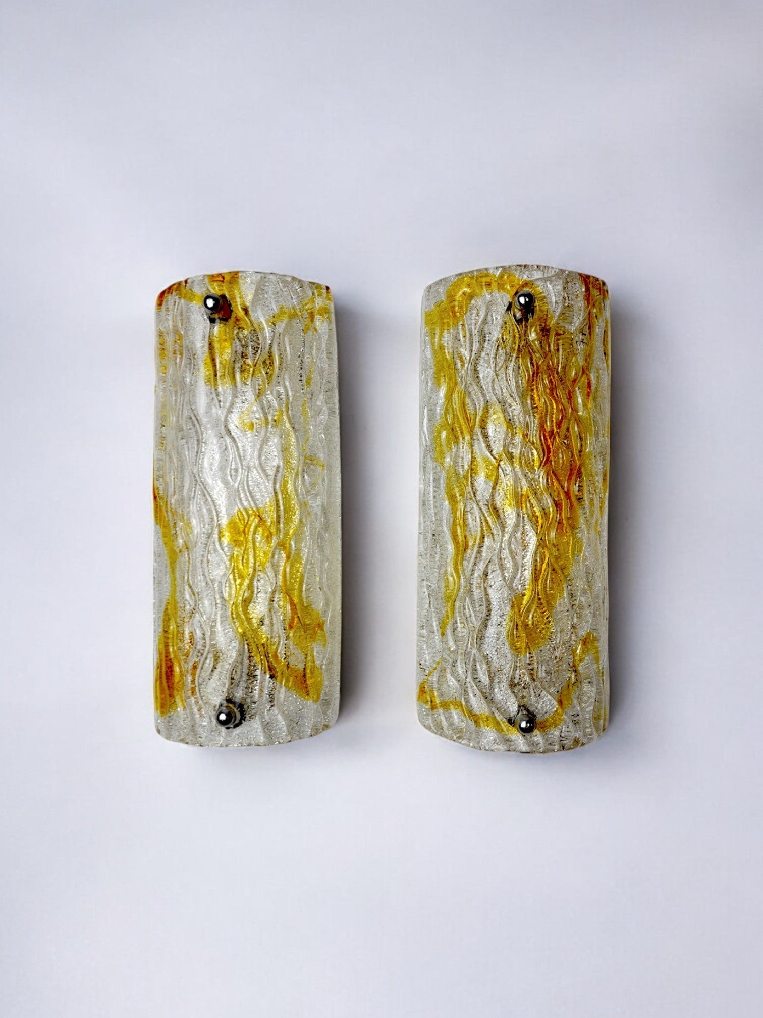 Pair of Mazzega sconces, orange Murano blown glass, Italy, 1960