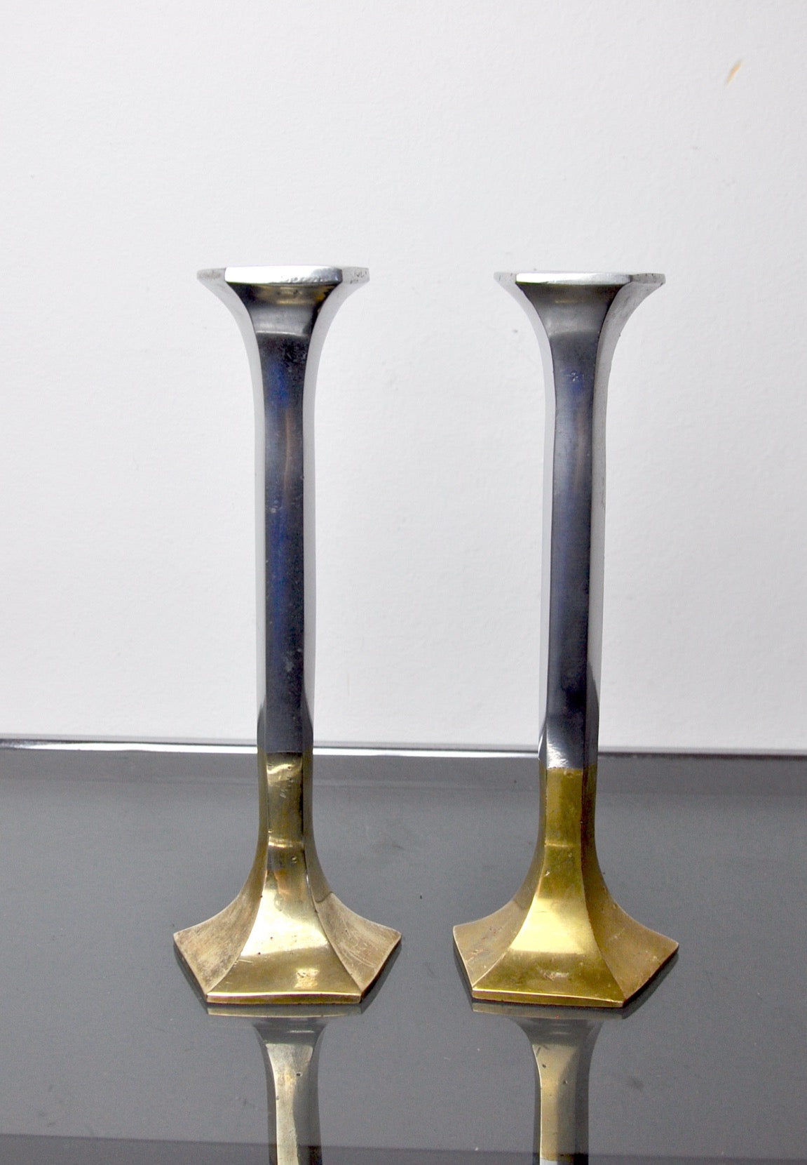 Pair of brutalist candlesticks by david marshall, 1980, spain