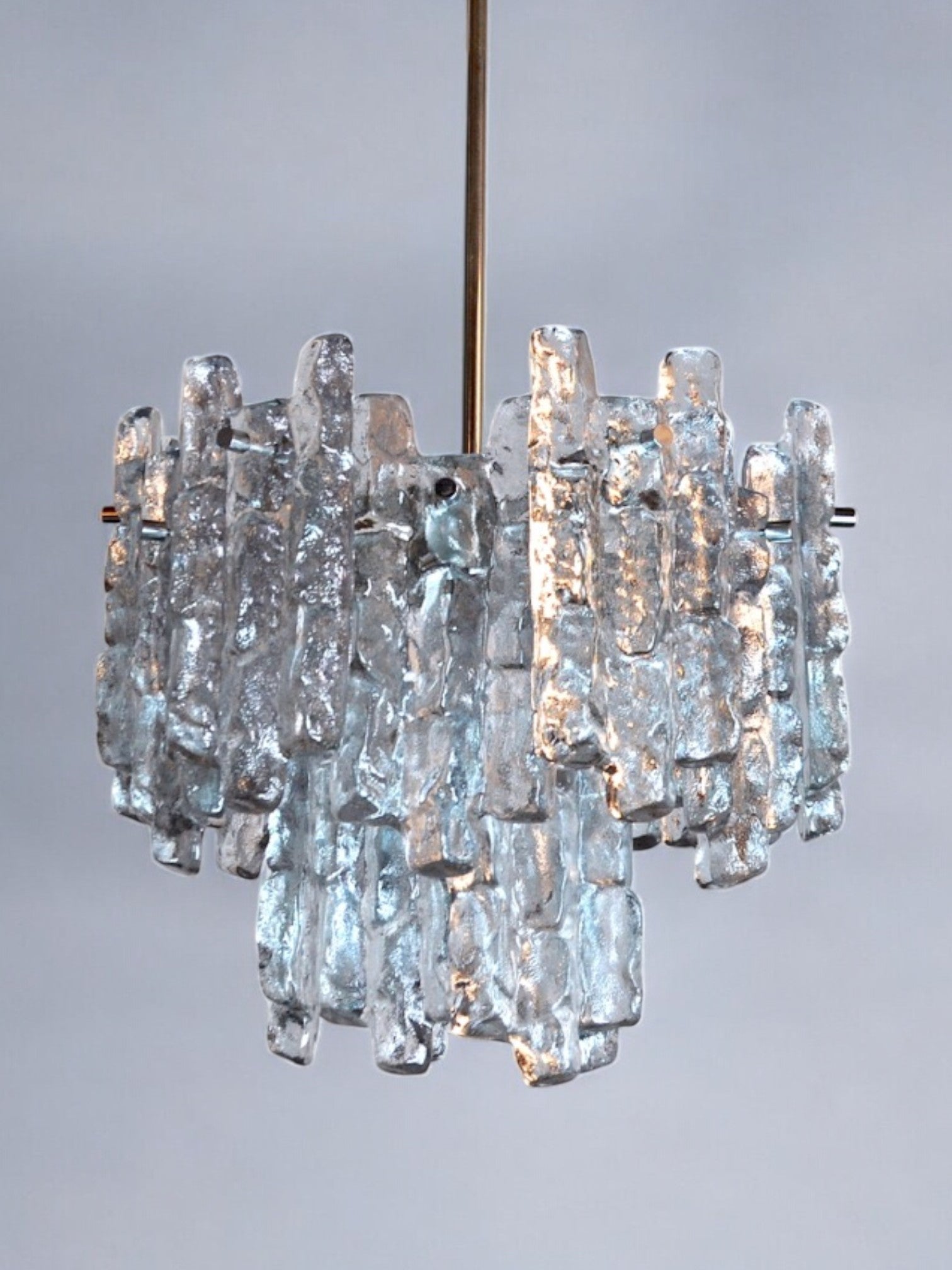 Austrian Glaçon 2-Tier Chandelier in Frosted Glass by JT Kalmar for Kalmar, 1970