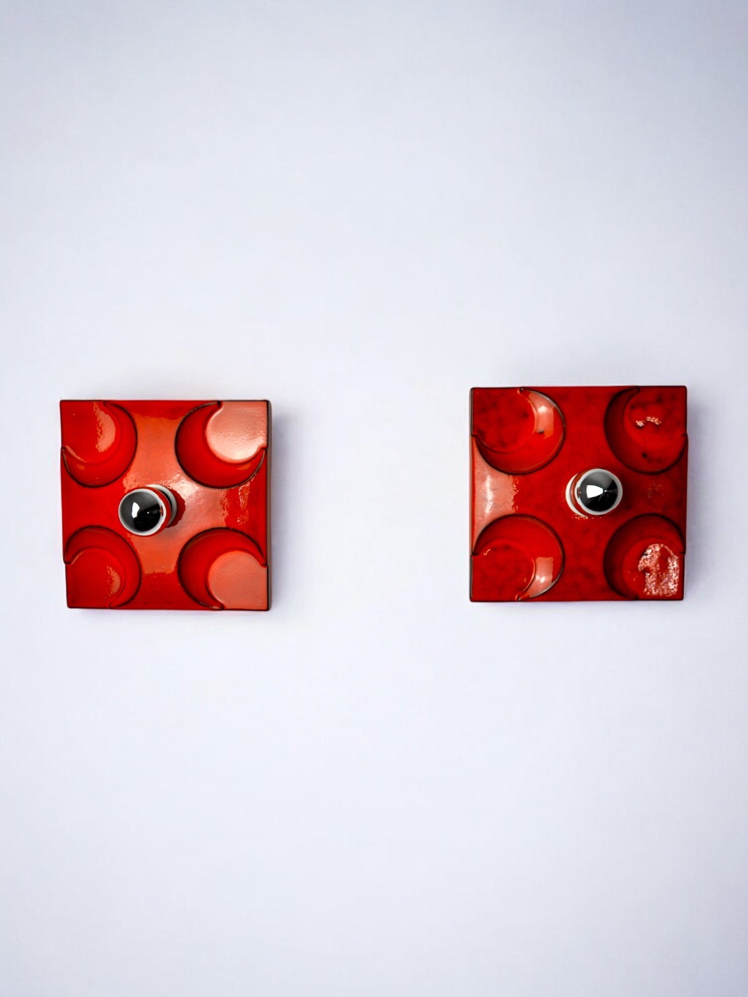 Pair of Fat Lava sconces by Hustadt Leuchten Red ceramic, Germany, 1960