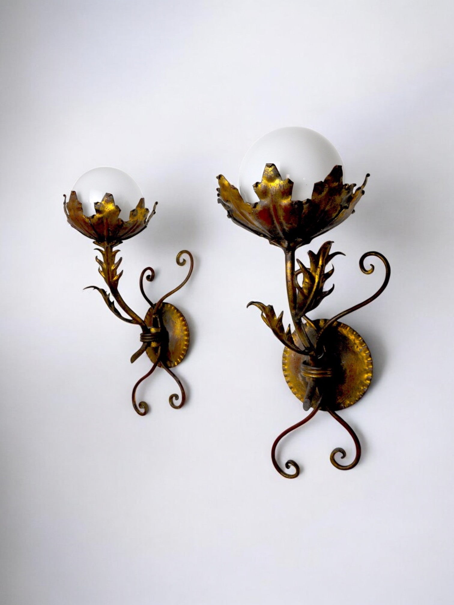 Pair of floral sconces by Ferro Arte, Spain, 1960