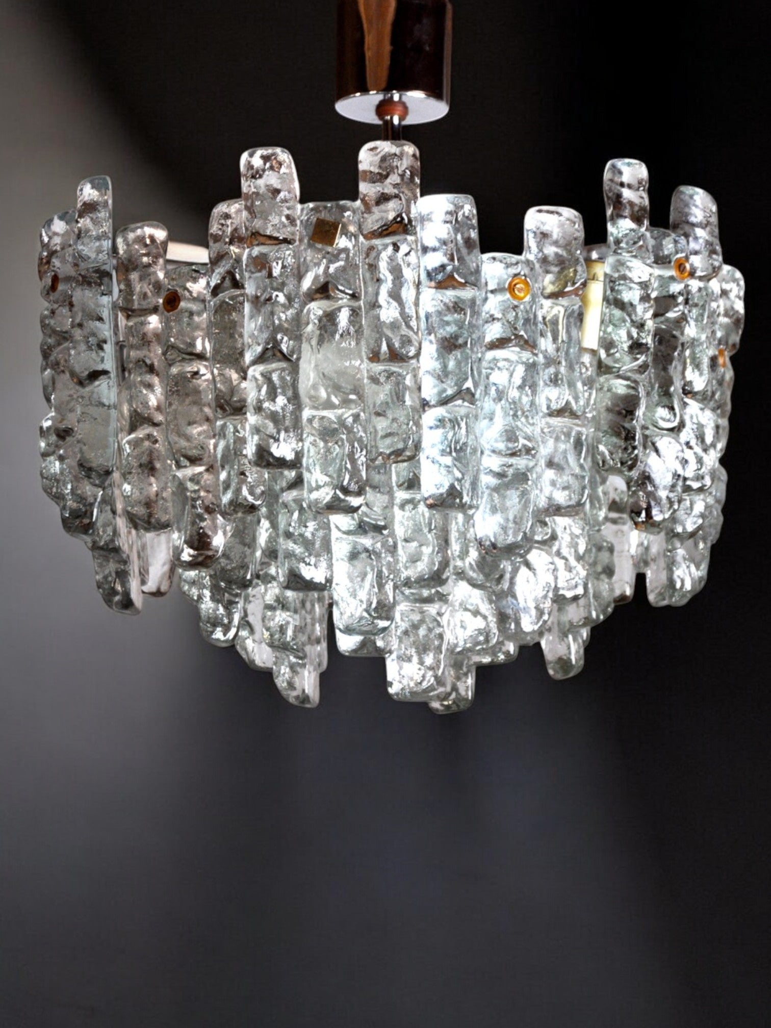 JT Kalmar " Glacons" chandelier, frosted glass, Austria 1970