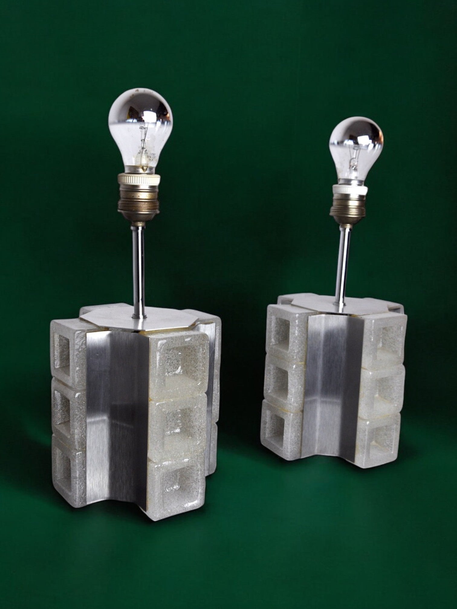 Pair of Poliarte Cubic lamps by Albano Poli, murano glass, Italy, 1960