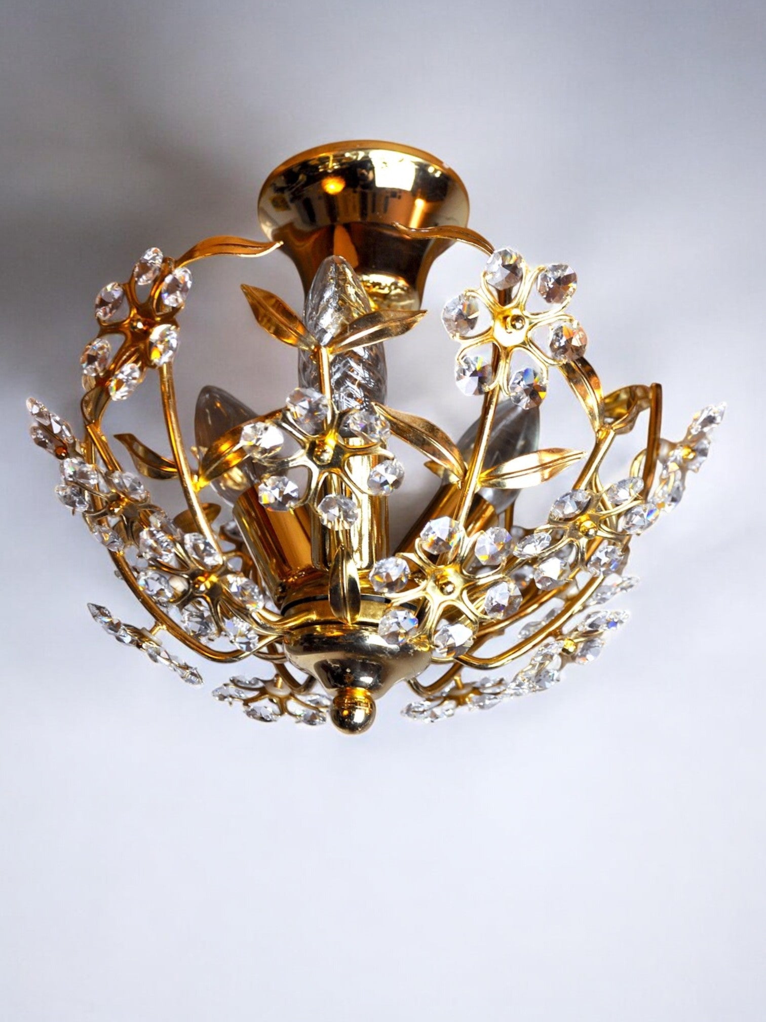 Ceiling lamp Oscar Torlasco for Stilkronen, cut glass, Italy, 1980