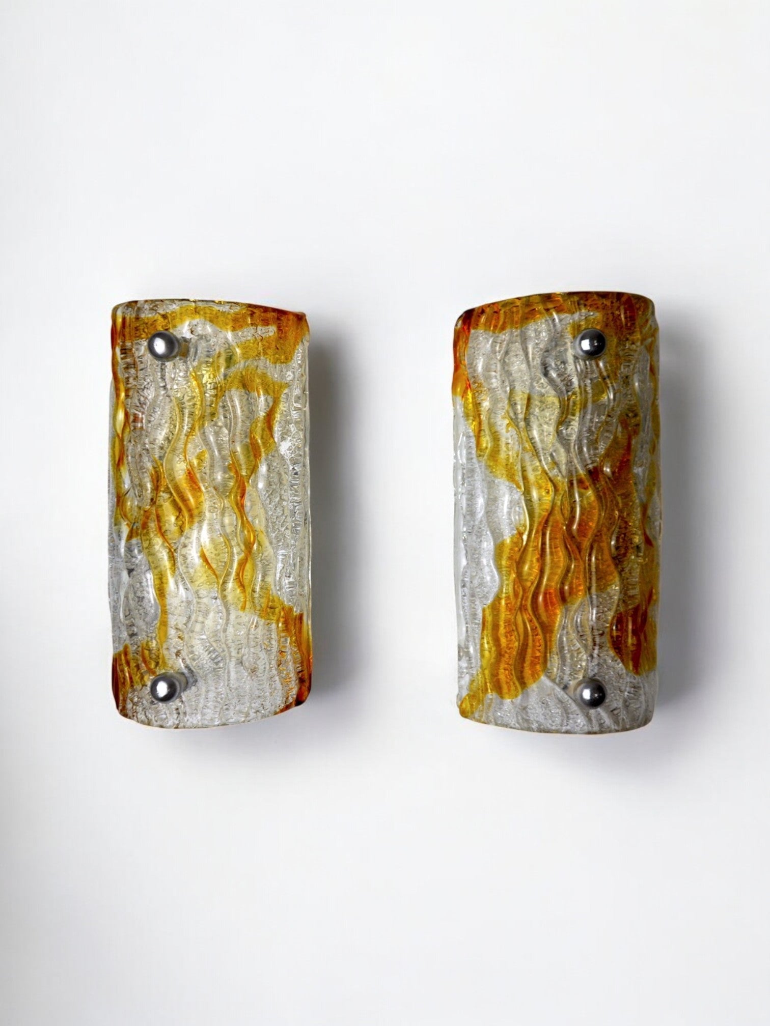 Pair of Murano Mazzega sconces, orange frosted glass, Italy, 1960