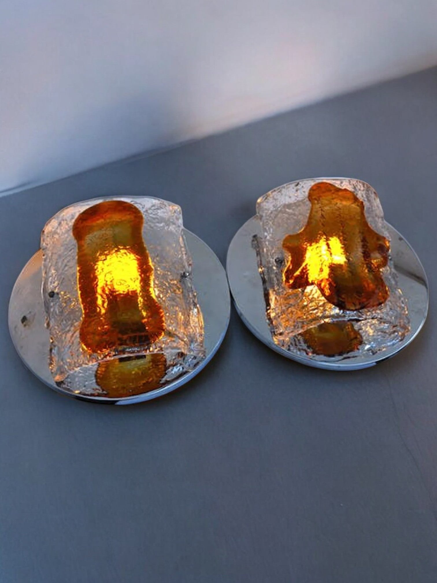 Murano Mazzega  Orange crystal Sconces - 1970, Italy, a Pair