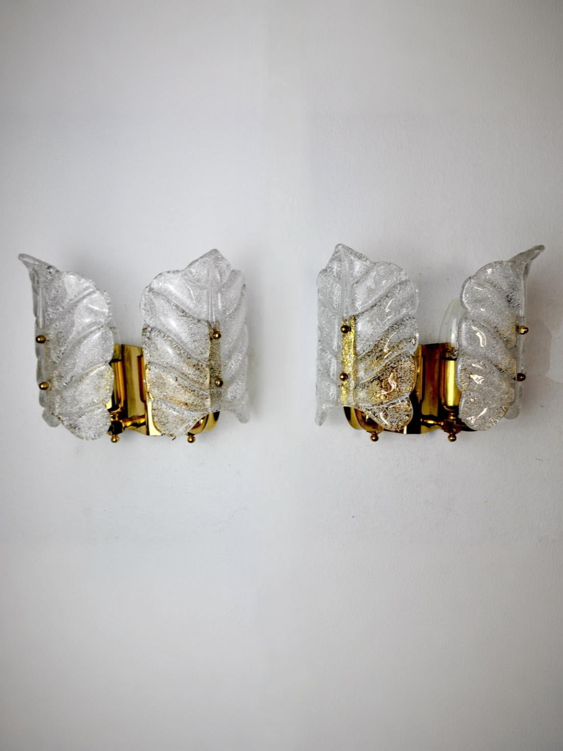 Pair of Carl Fagerlund with Murano Leaves sconces Italy 1970