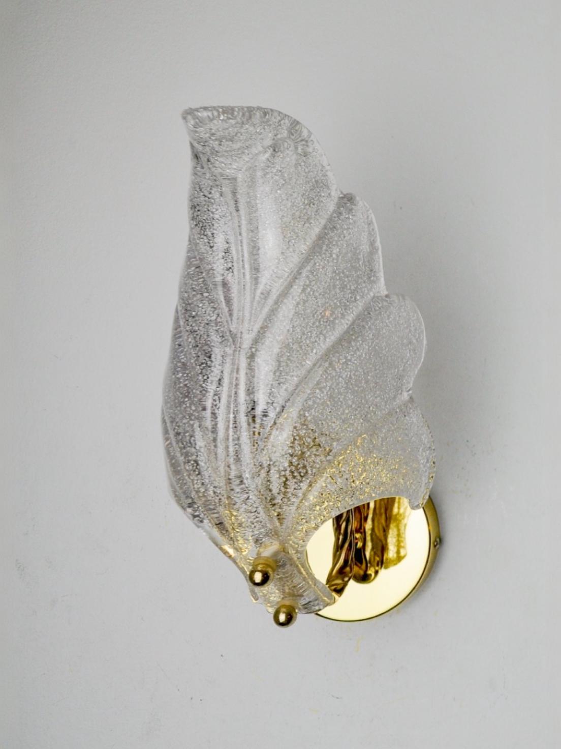 Frosted leaf wall lamp, murano glass, italy, 1970
