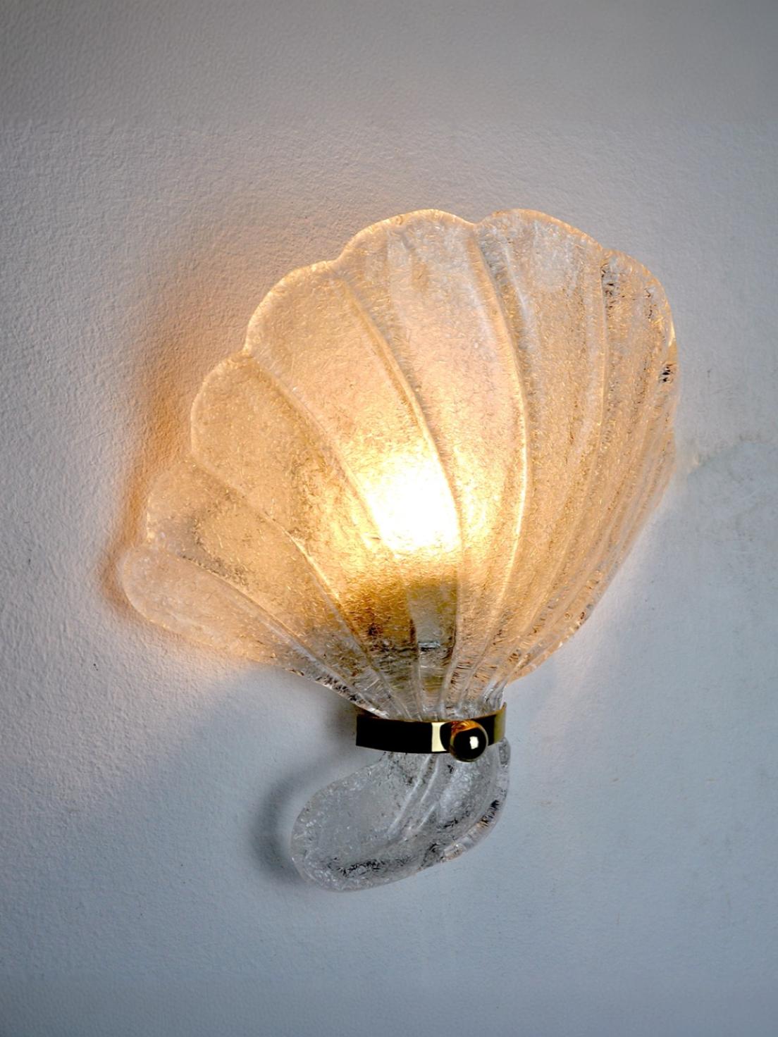 Seashell wall lamp, murano glass, italy, 1970