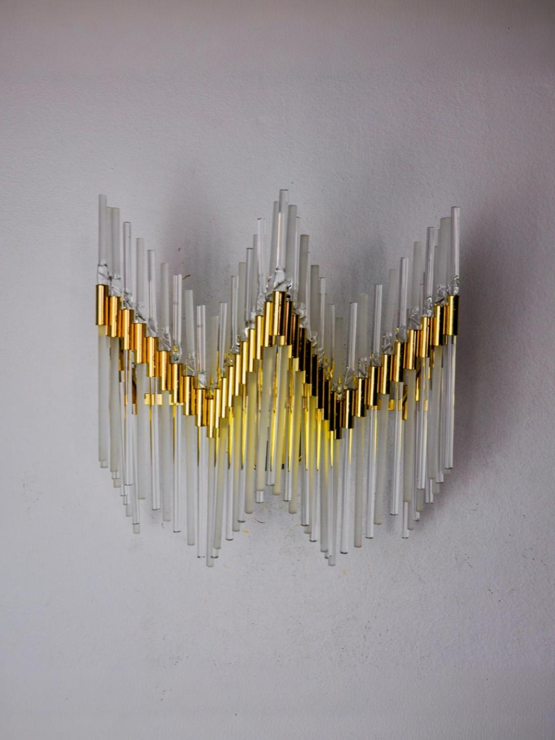 Venini tubular sconce, tubular cut crystals, Italy, 1970