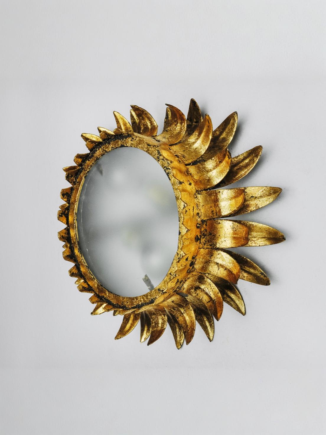 Wall lamp sun by ferro arte, metal and gold leaf, spain, 1960
