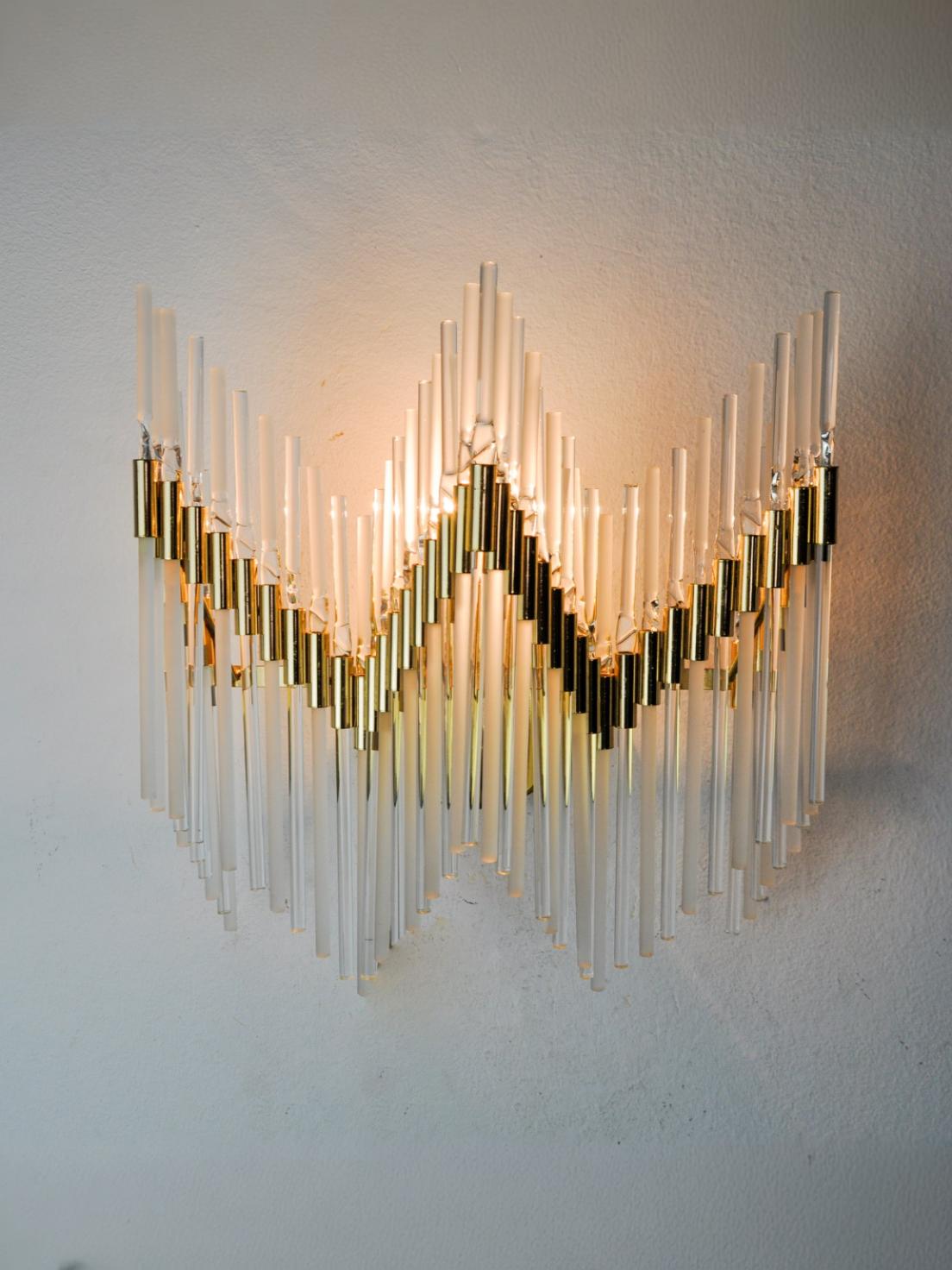 Venini tubular sconce, tubular cut crystals, Italy, 1970