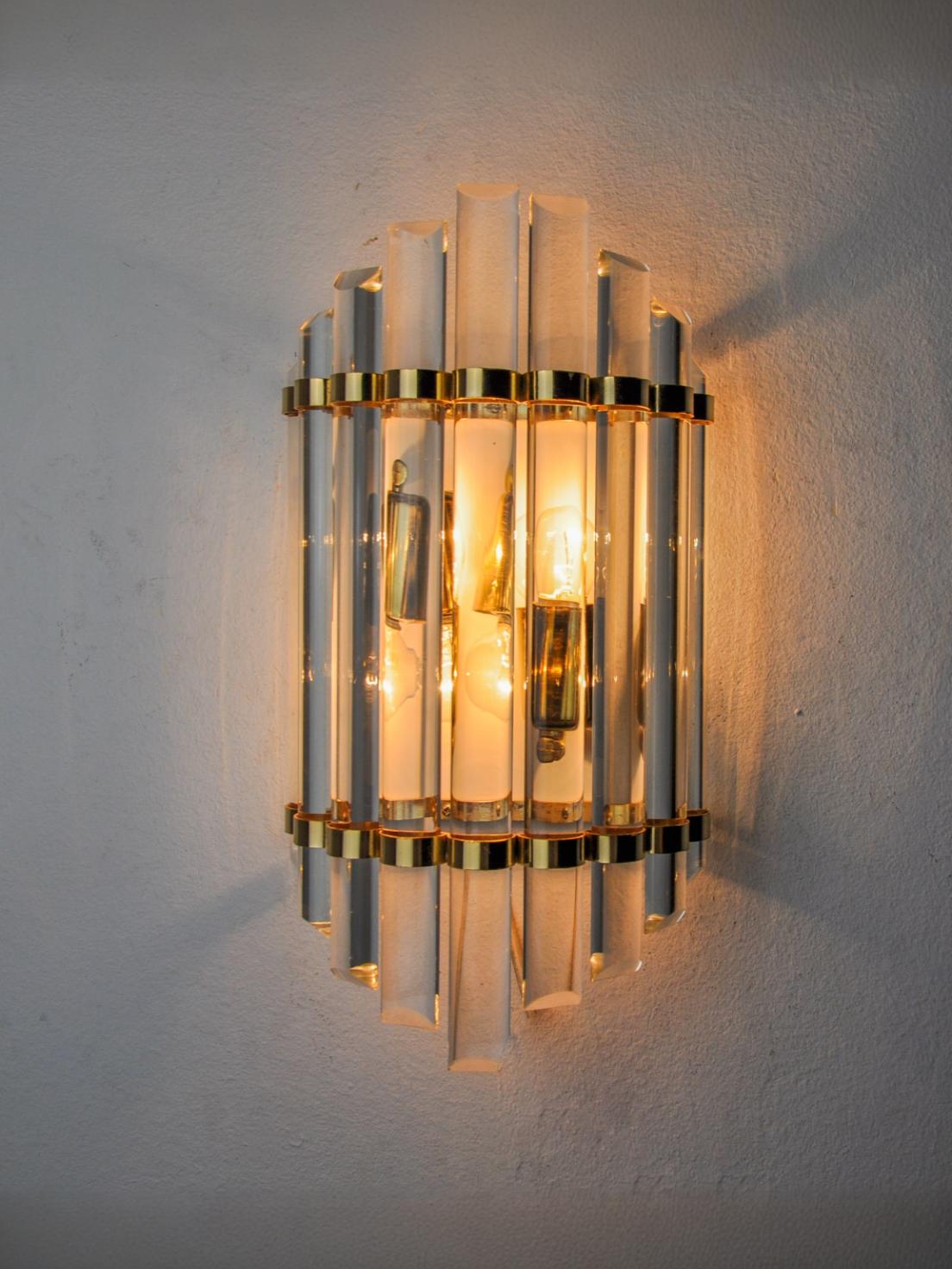 Venini wall lamp, murano half-moon glass, italy, 1970
