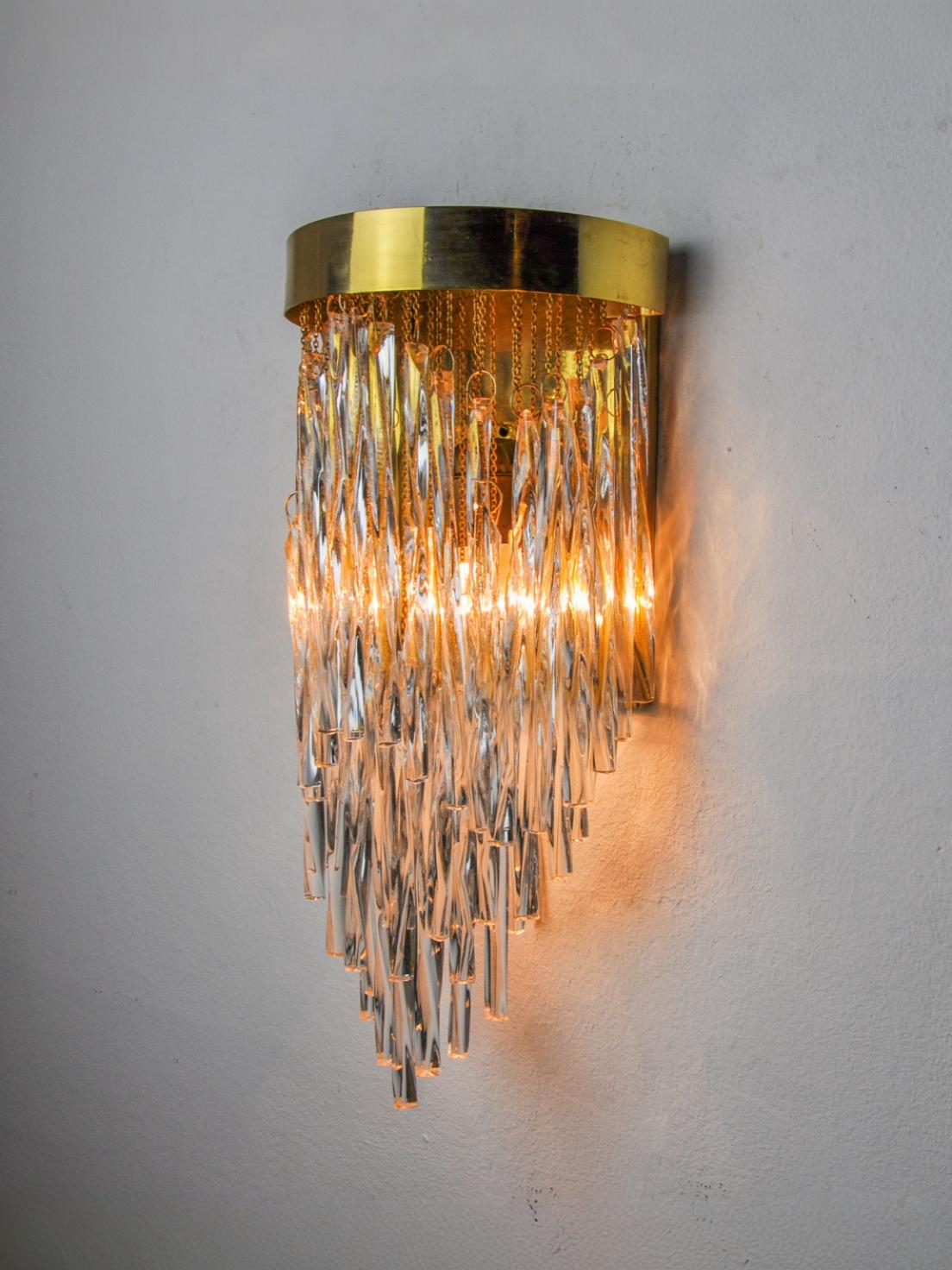 Venini waterfall wall lamp, Murano glass rods, Italy 1970