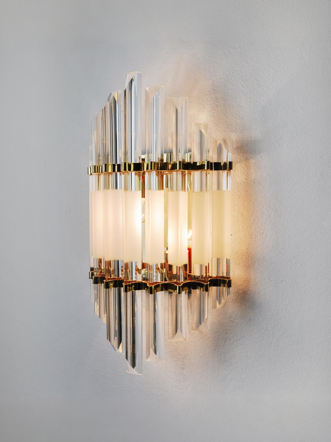 Venini wall lamp, murano triedri glass, italy, 1970