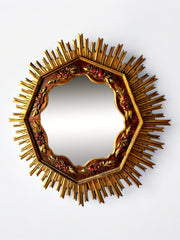 1960s Gold Sunburst Wooden Mirror, France