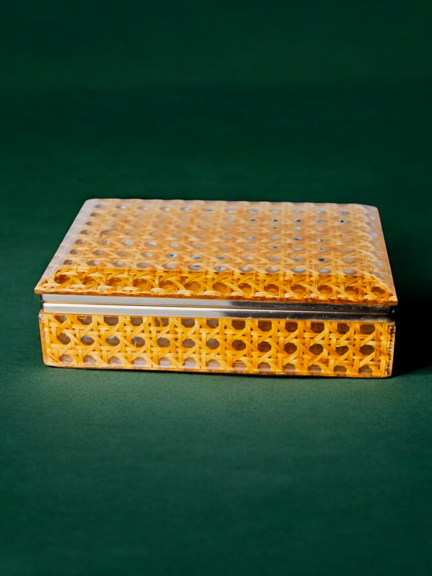 Lucite & Rattan vanity Box,Christian Dior Style, Circa 1970's