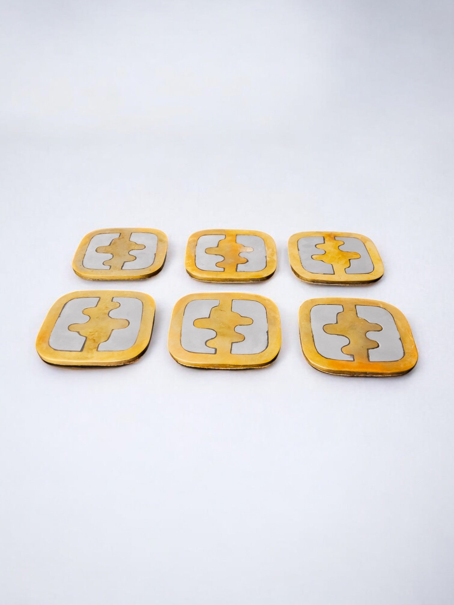 Set of 6 Brutalist Coasters by David Marshall, Spain, 1970's