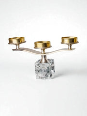 Ice cube candle holder by Peill & Putzler, 3 flames, glass and silver metal, Germany, 1970's