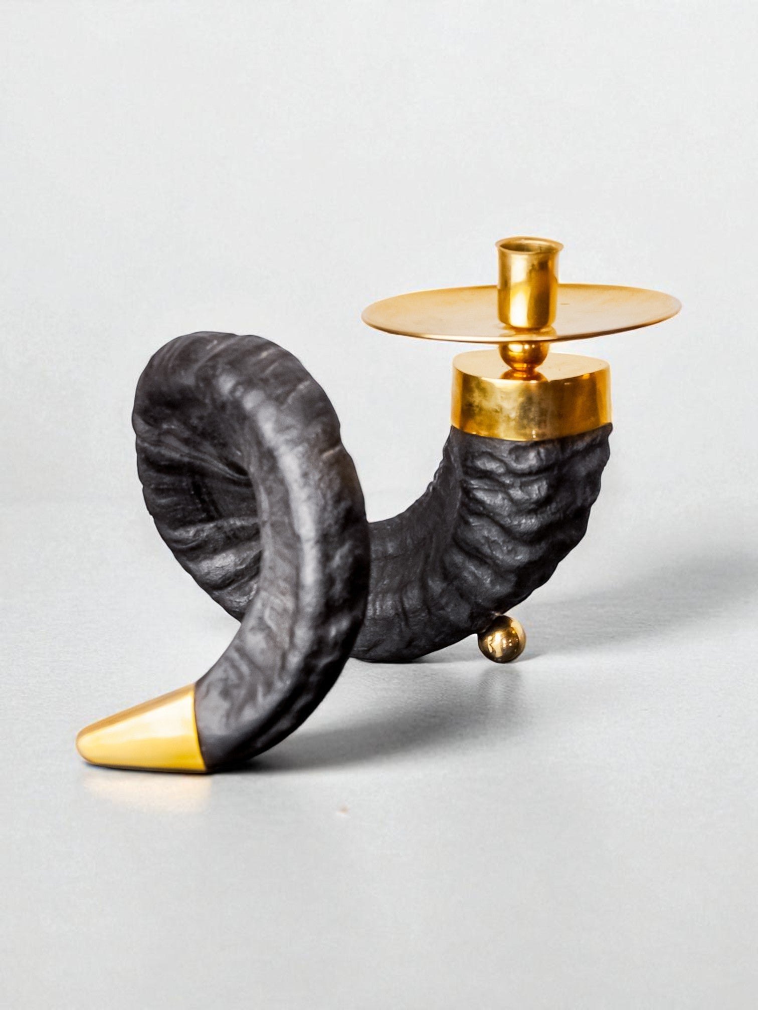 Twisted Horn Candleholder Gabriella Crespi,  resin and brass Italy, Circa 1970s
