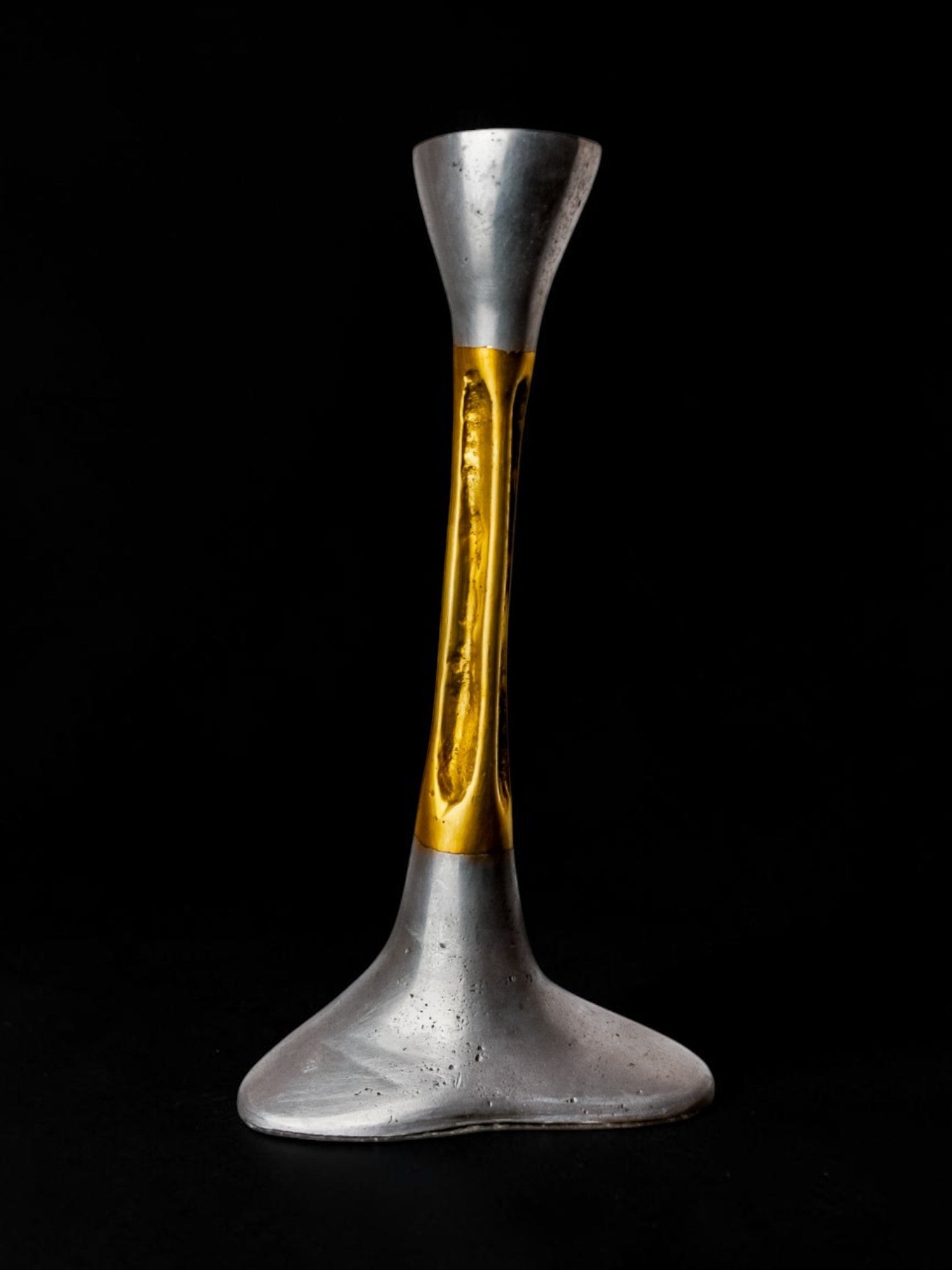 Brutalist candlestick by David Marshall, bronze and aluminum, Spain, 1970's