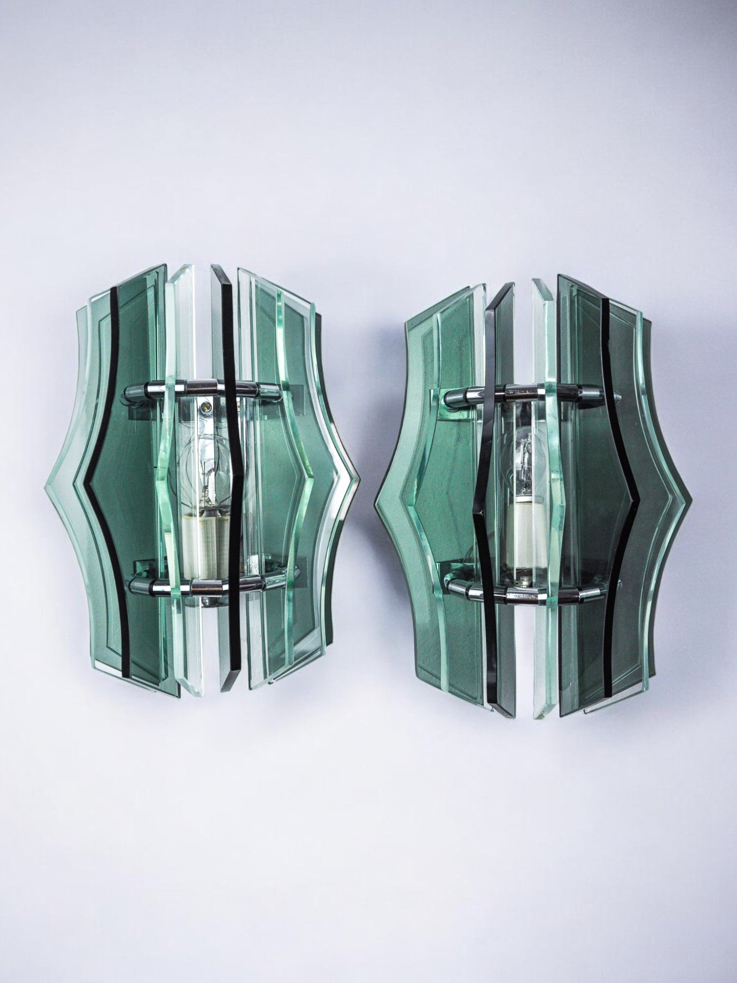 Pair of Veca wall lights, green murano glass, Italy 1970