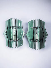 Pair of Veca wall lights, green murano glass, Italy 1970