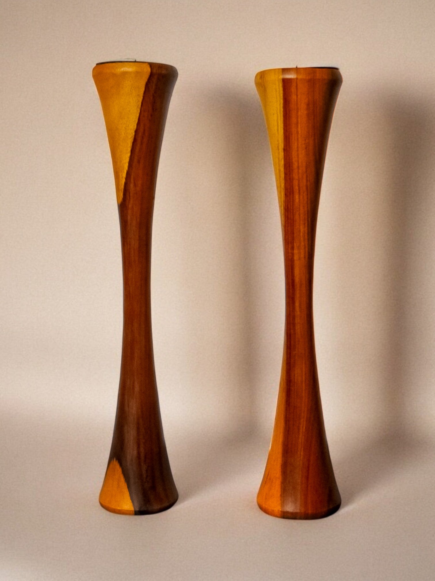 Pair of scandinavian candleholder in Wood, Denmark, 1980's